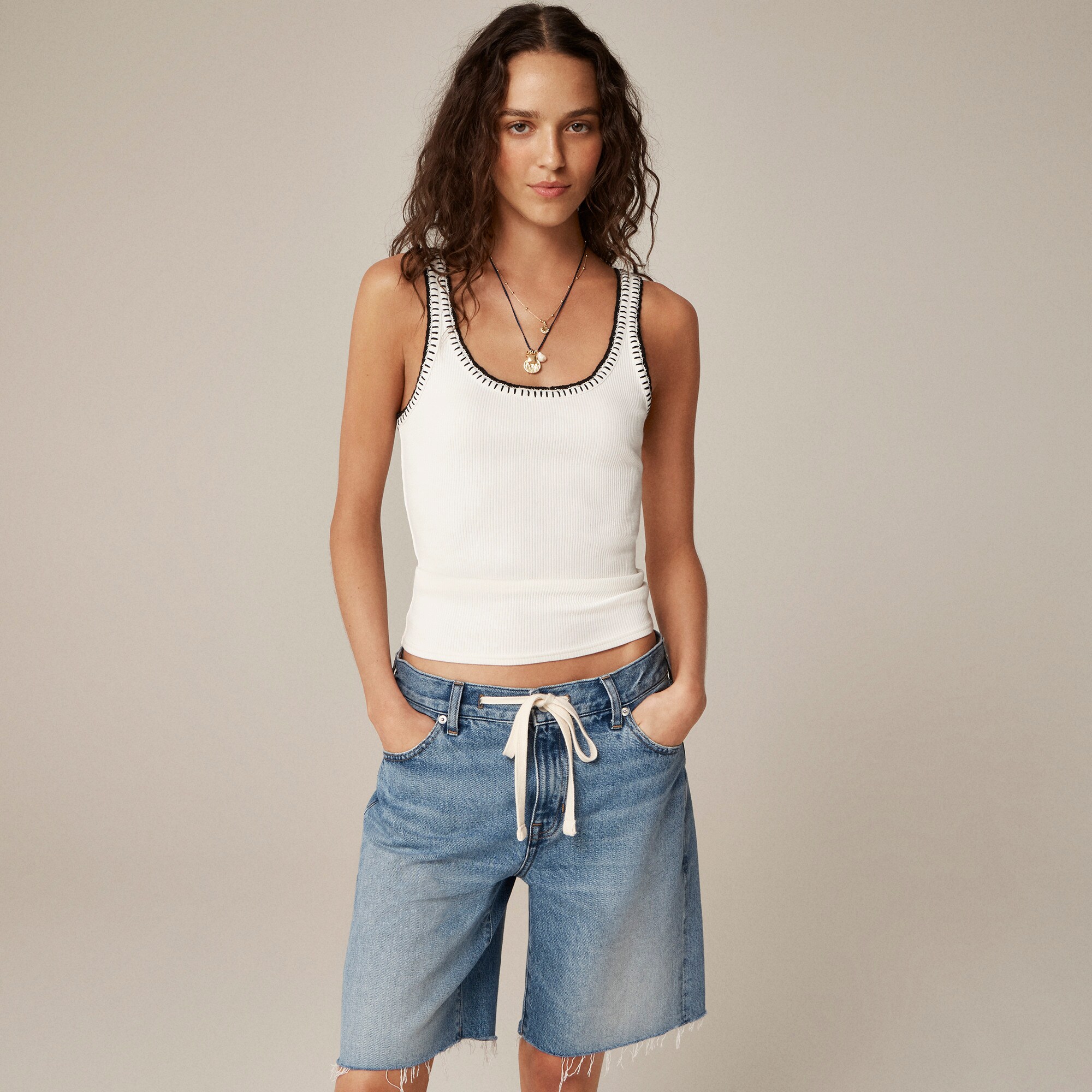  Vintage rib tank with contrast stitch