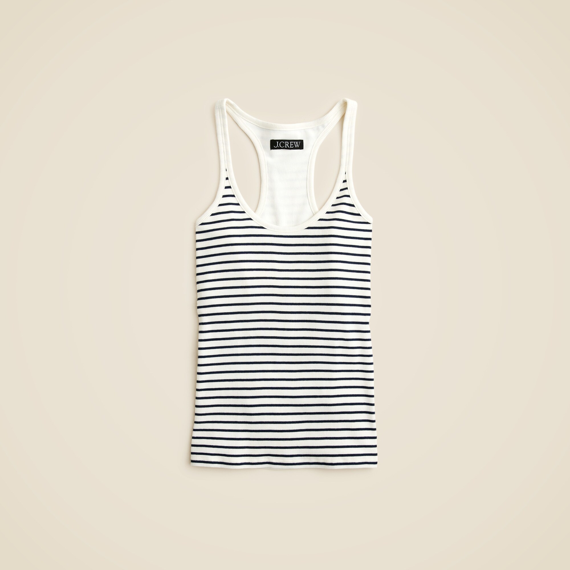 Fine rib racerback tank top with shelf bra in stripe