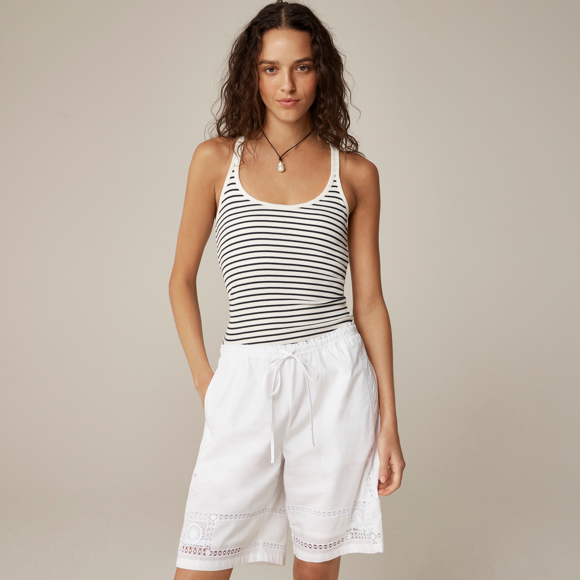 Fine rib racerback tank top with shelf bra in stripe