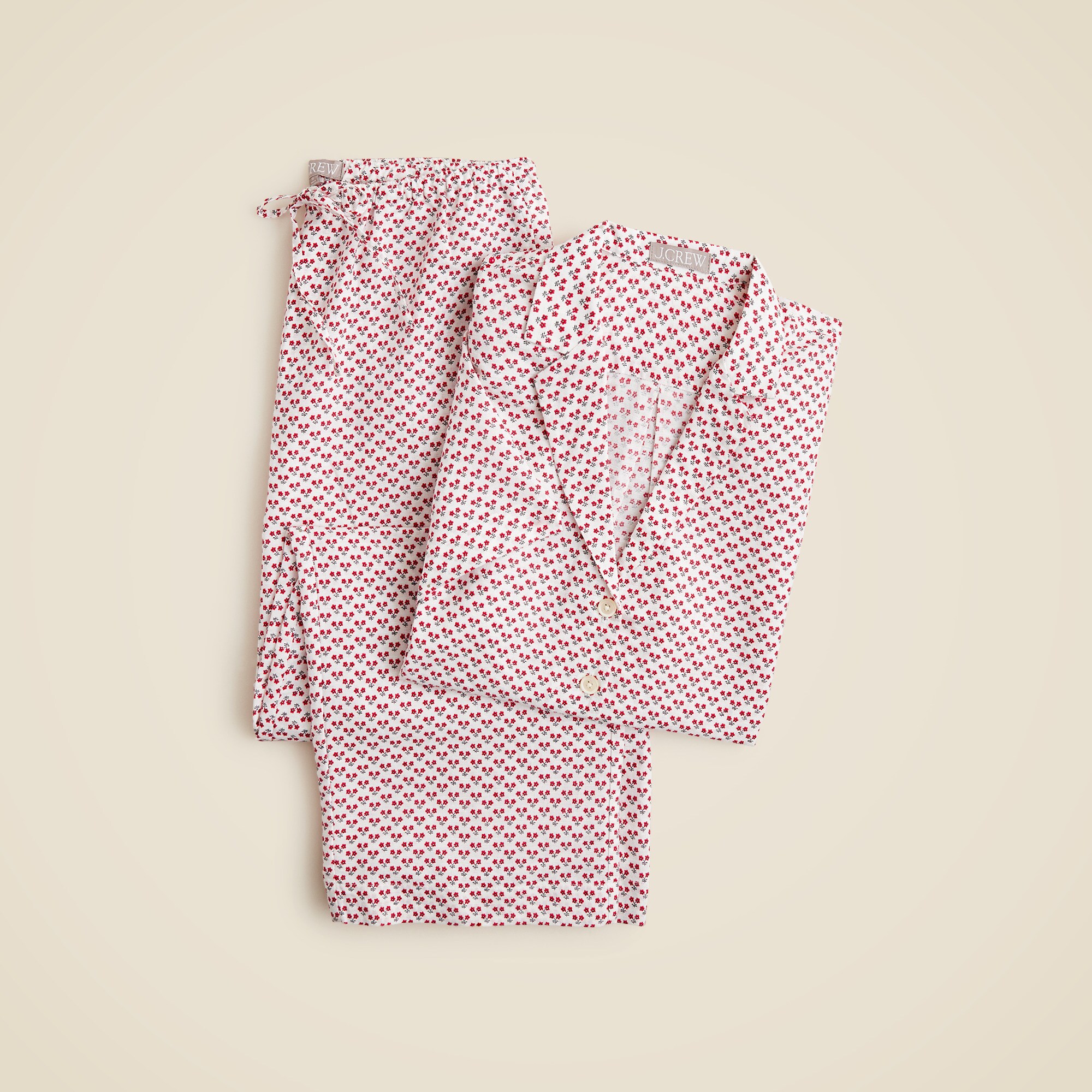 Linen-cotton blend cropped pajama set in ditsy floral