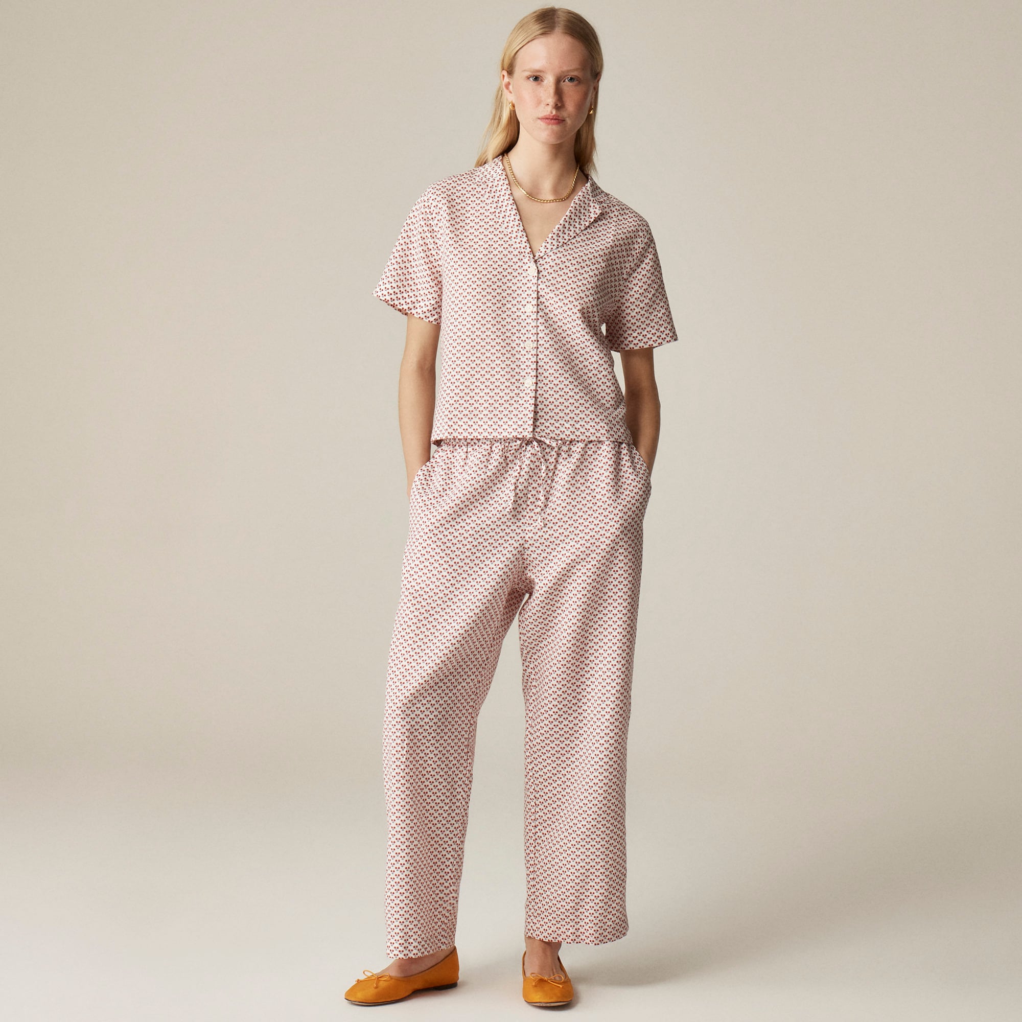 womens Linen-cotton blend cropped pajama set in ditsy floral