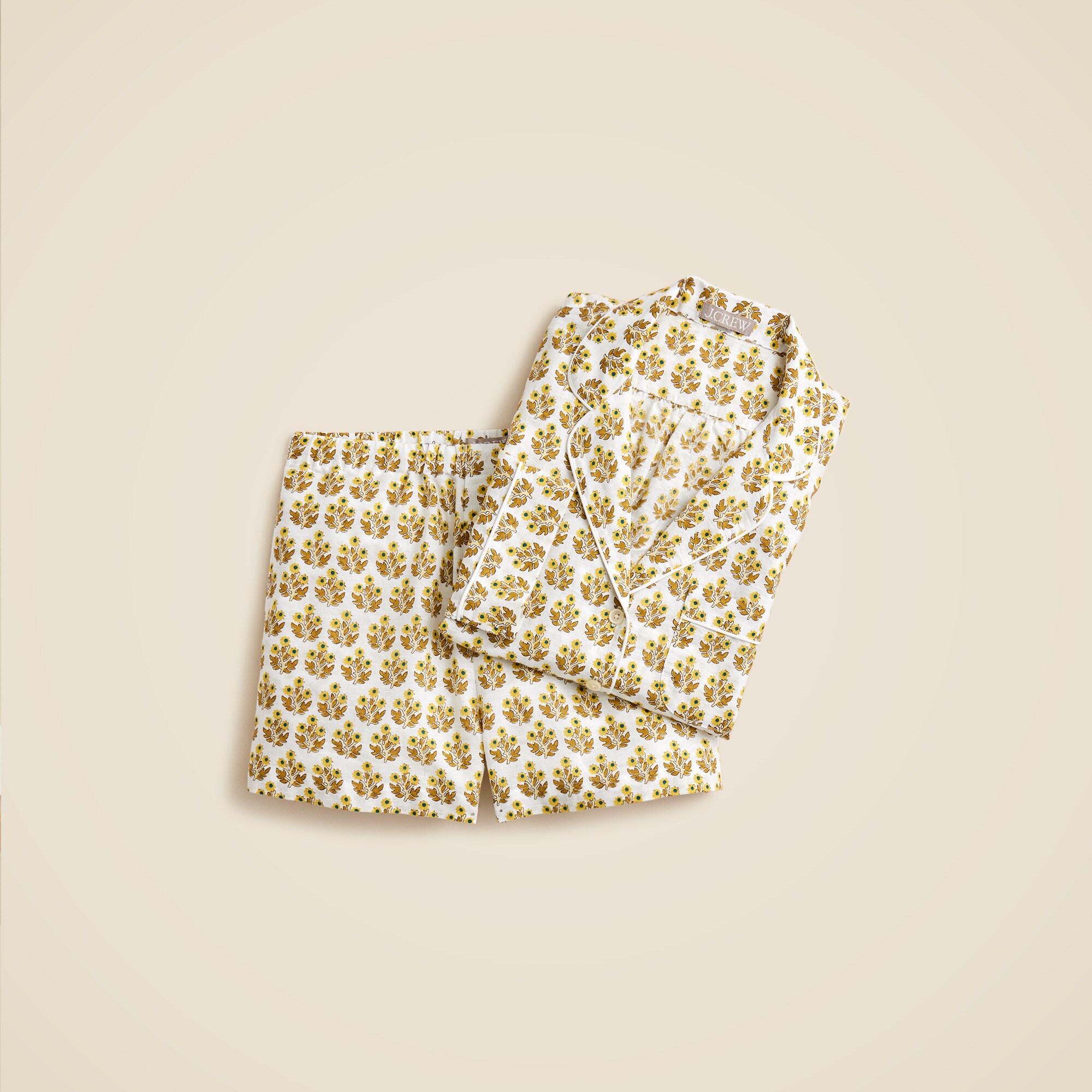 Linen-cotton blend boxer short set in floral