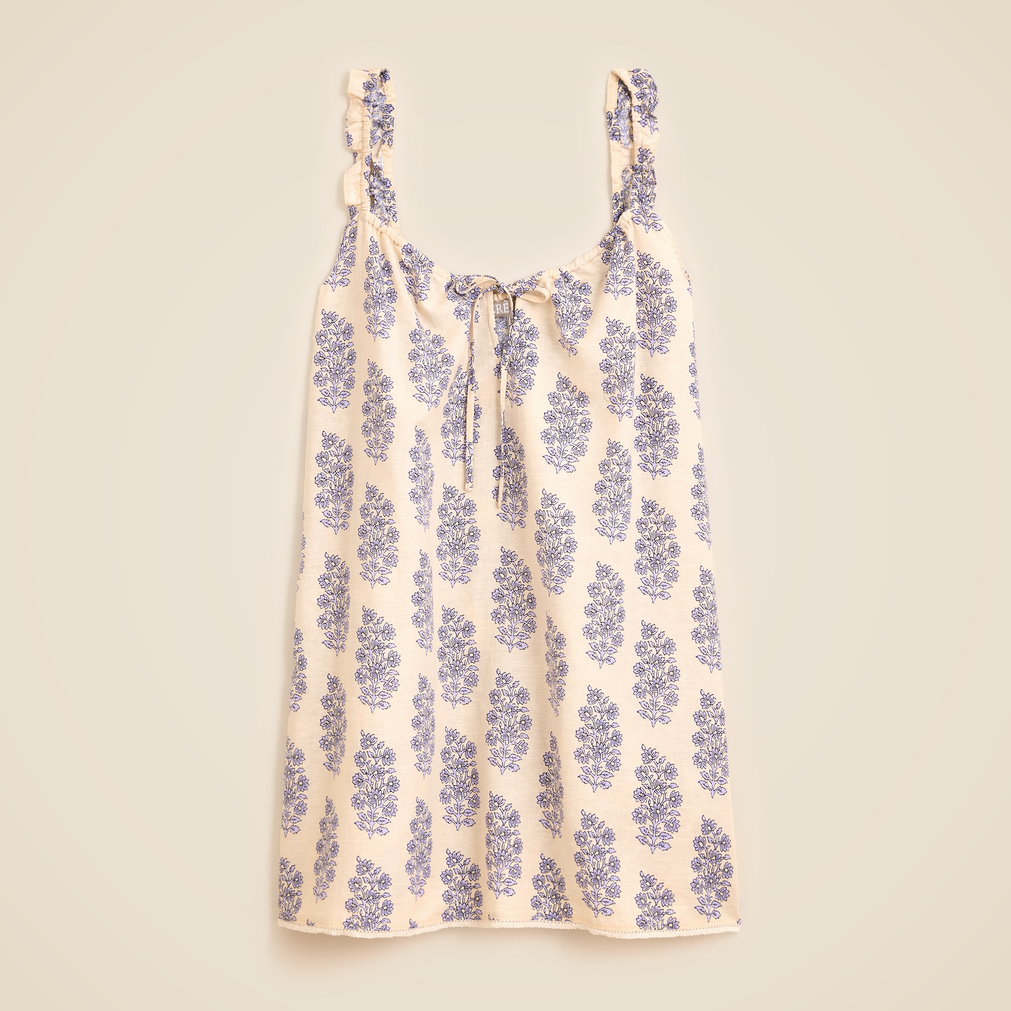 Linen-cotton blend sleep dress with lace trim