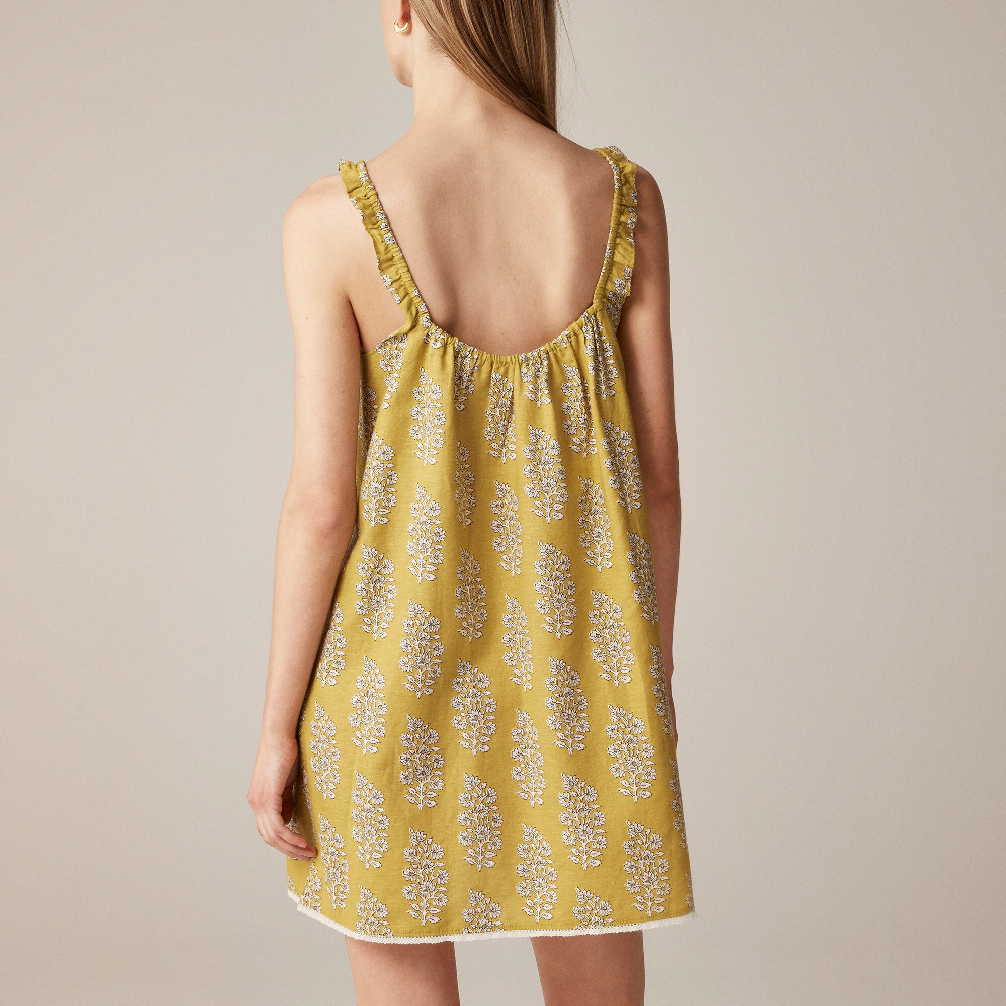 Linen-cotton blend sleep dress with lace trim
