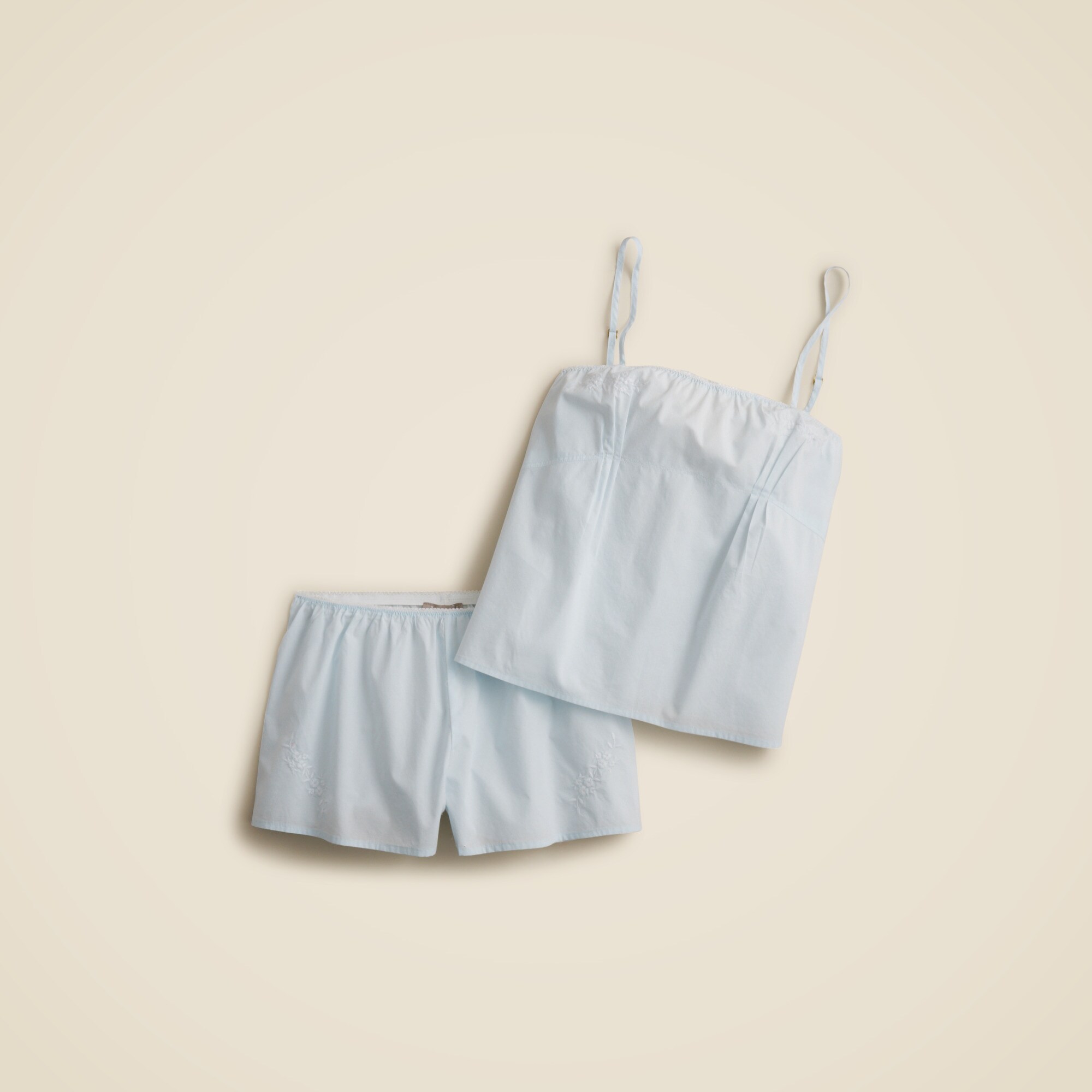 Embroidered camisole and pajama short set in cotton poplin