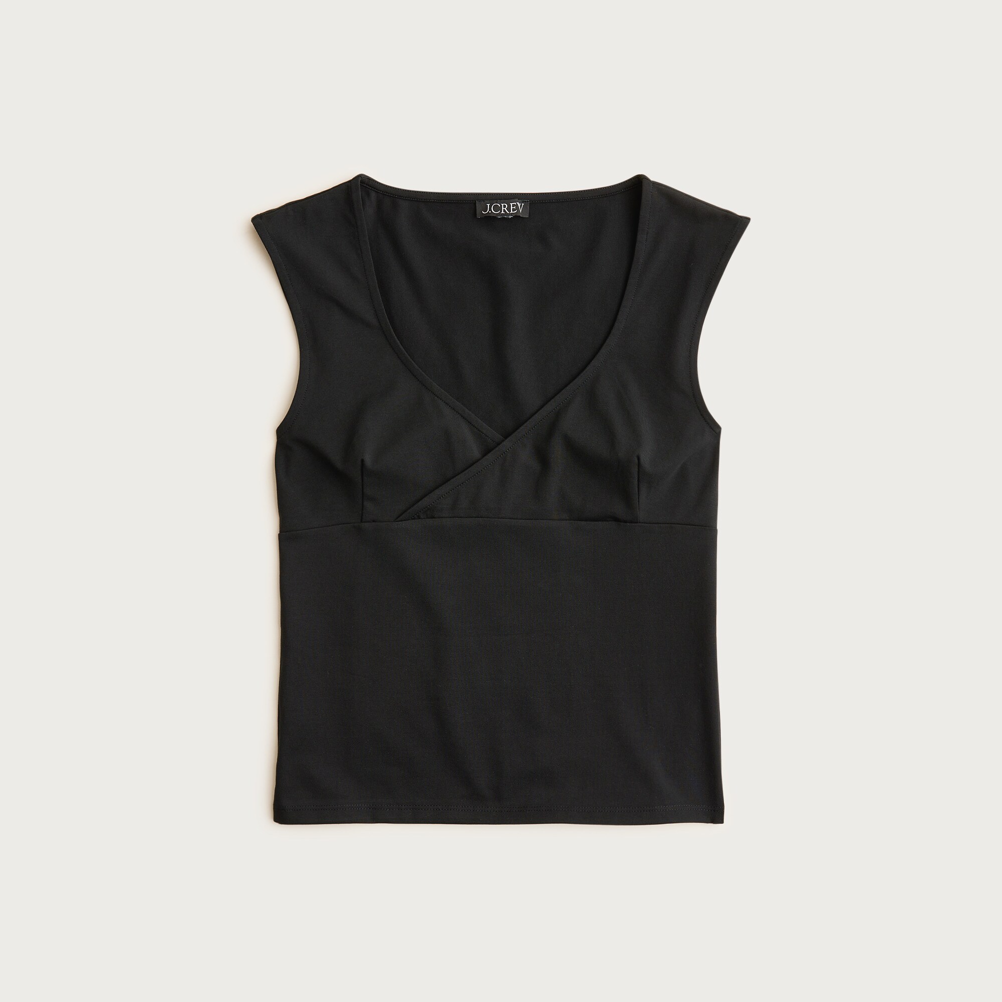 Stretch cotton cap-sleeve crossover shirt