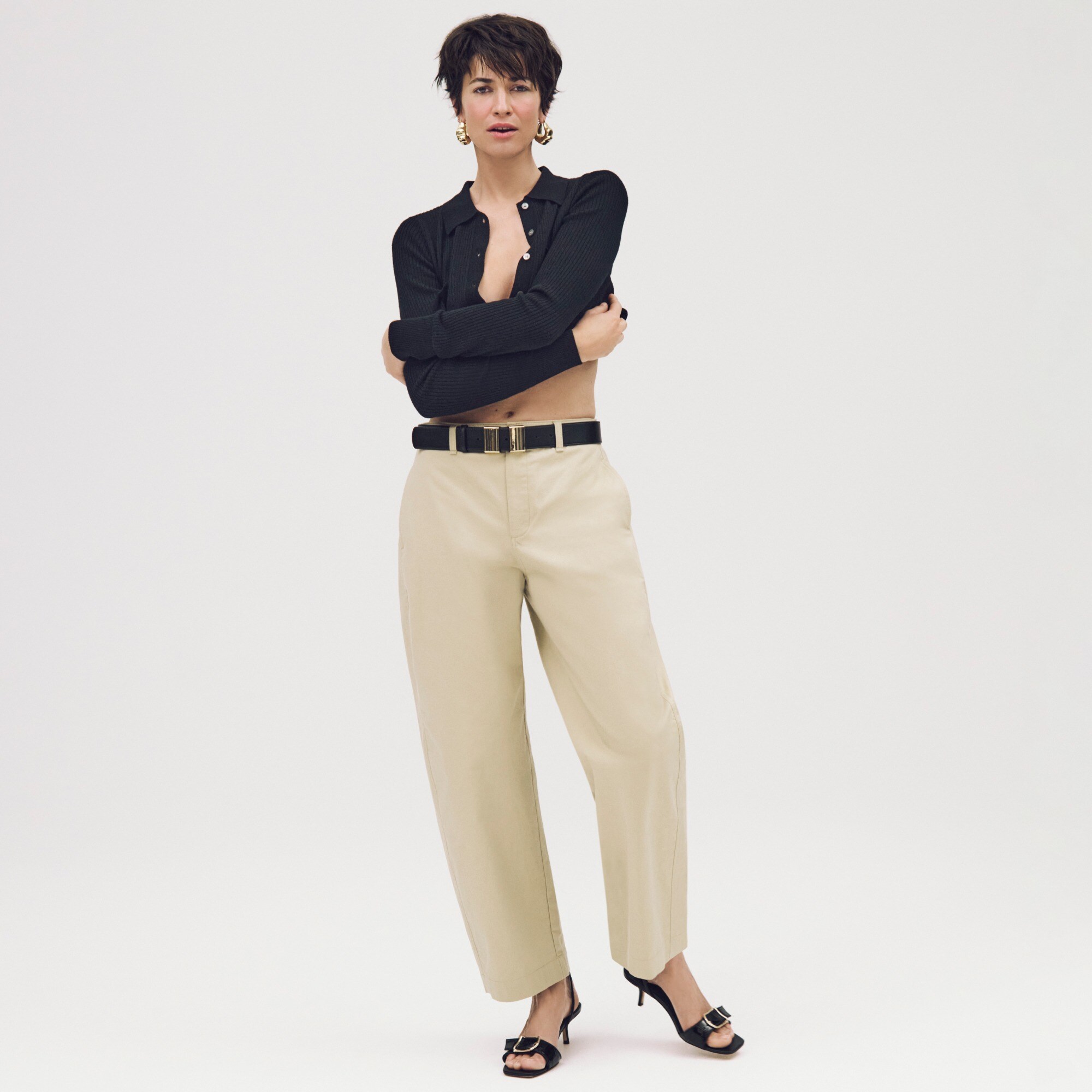 Barrel-leg pant in cotton blend