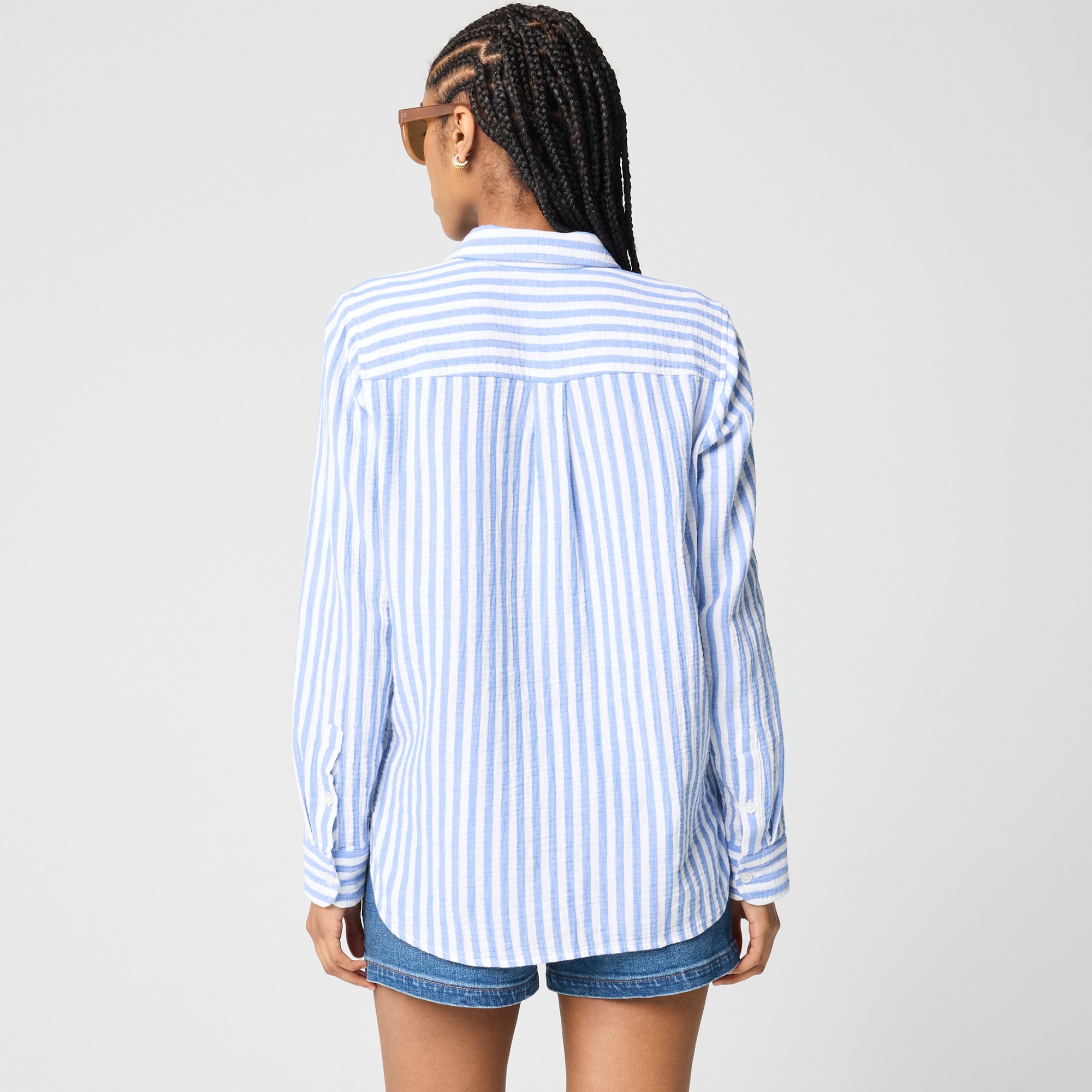 Striped gauze button-up shirt