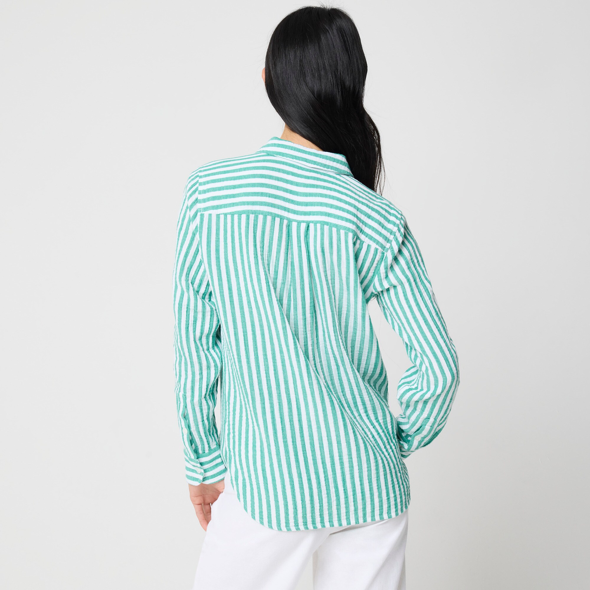 100% Cotton Gauze Striped Button-up Shirt For Women | Factory