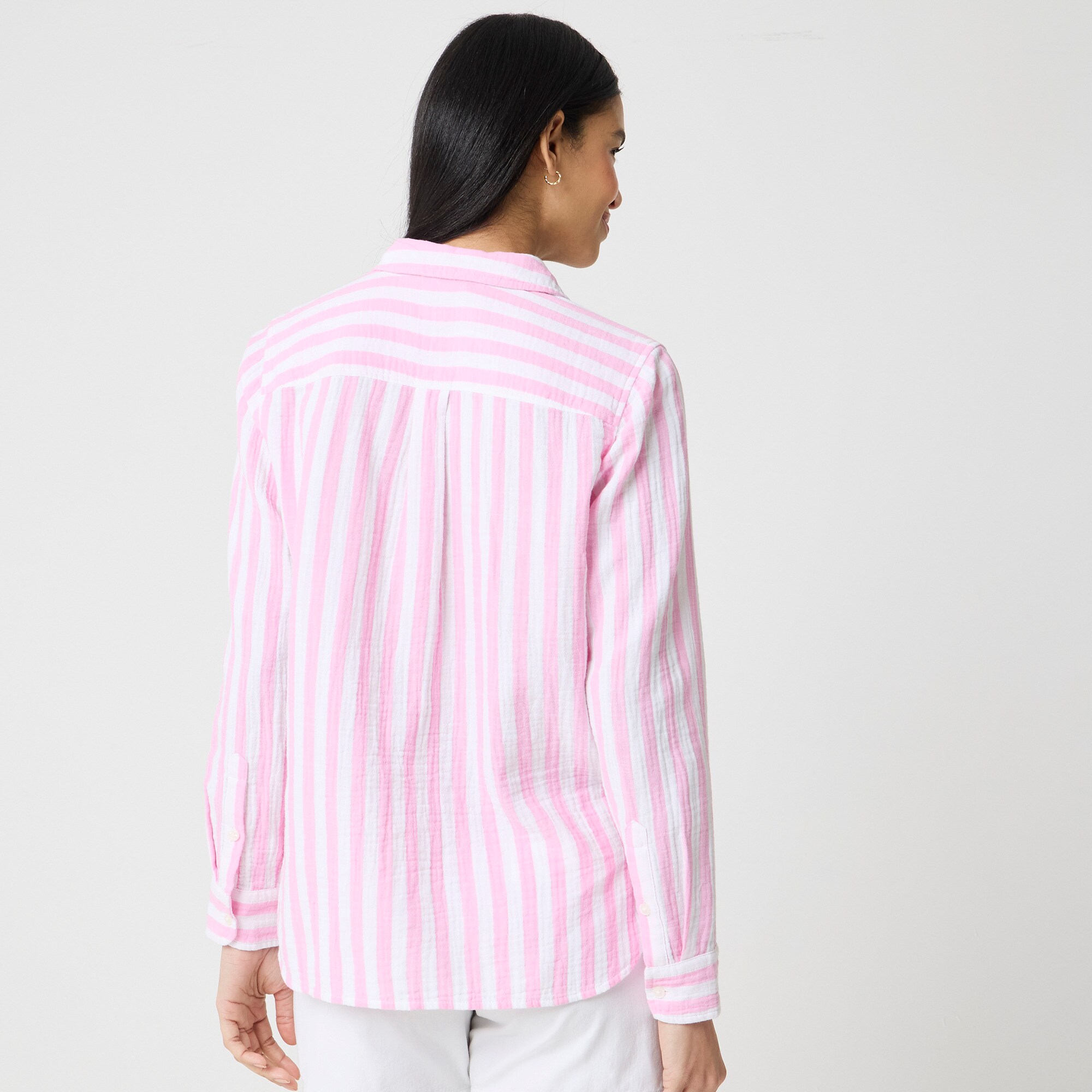Striped gauze button-up shirt