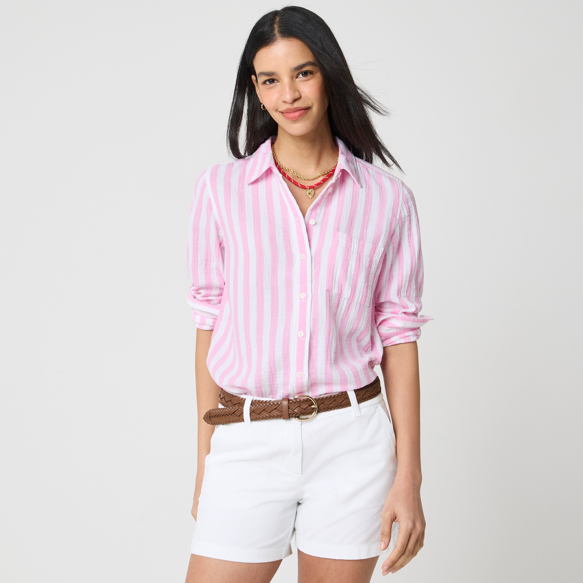Chemisier NY&C Femme Small - Rose à Rayures - Manches Longues Froncé