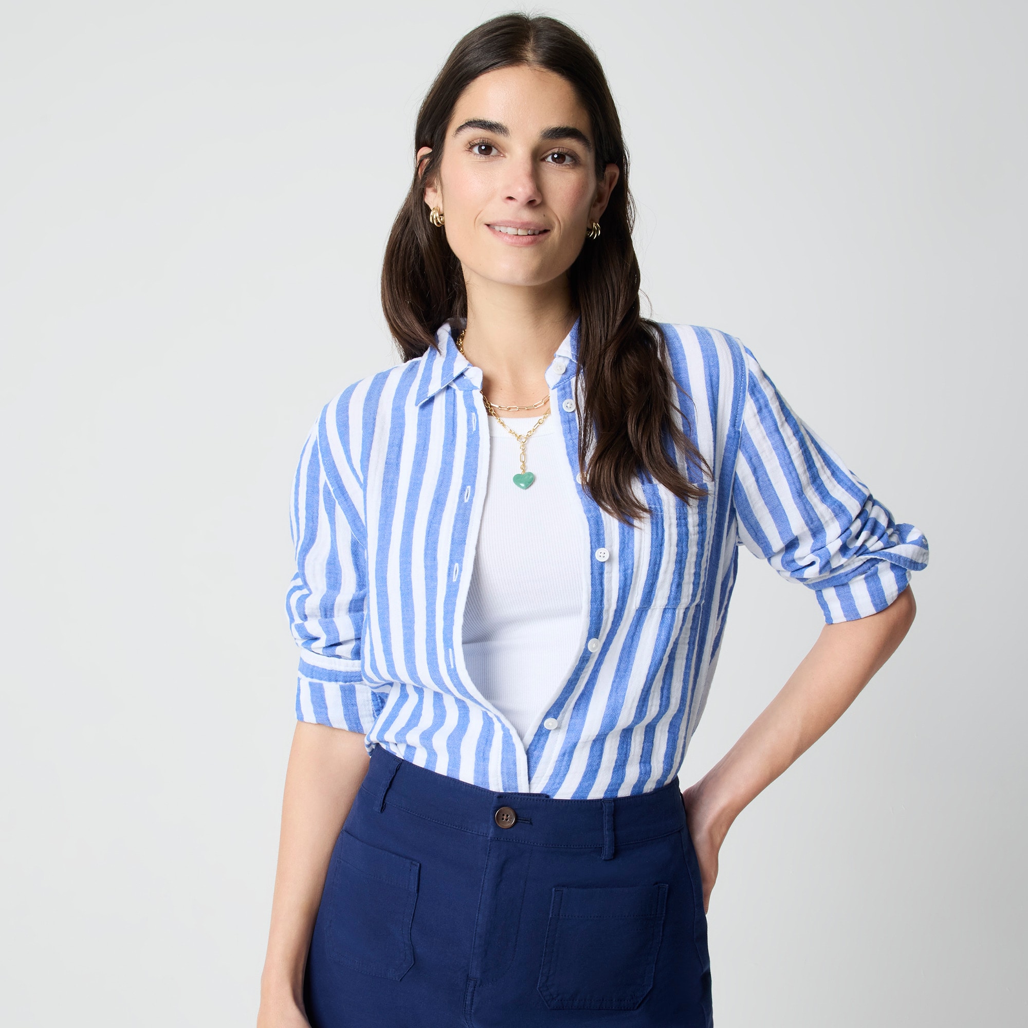 womens Striped gauze button-up shirt