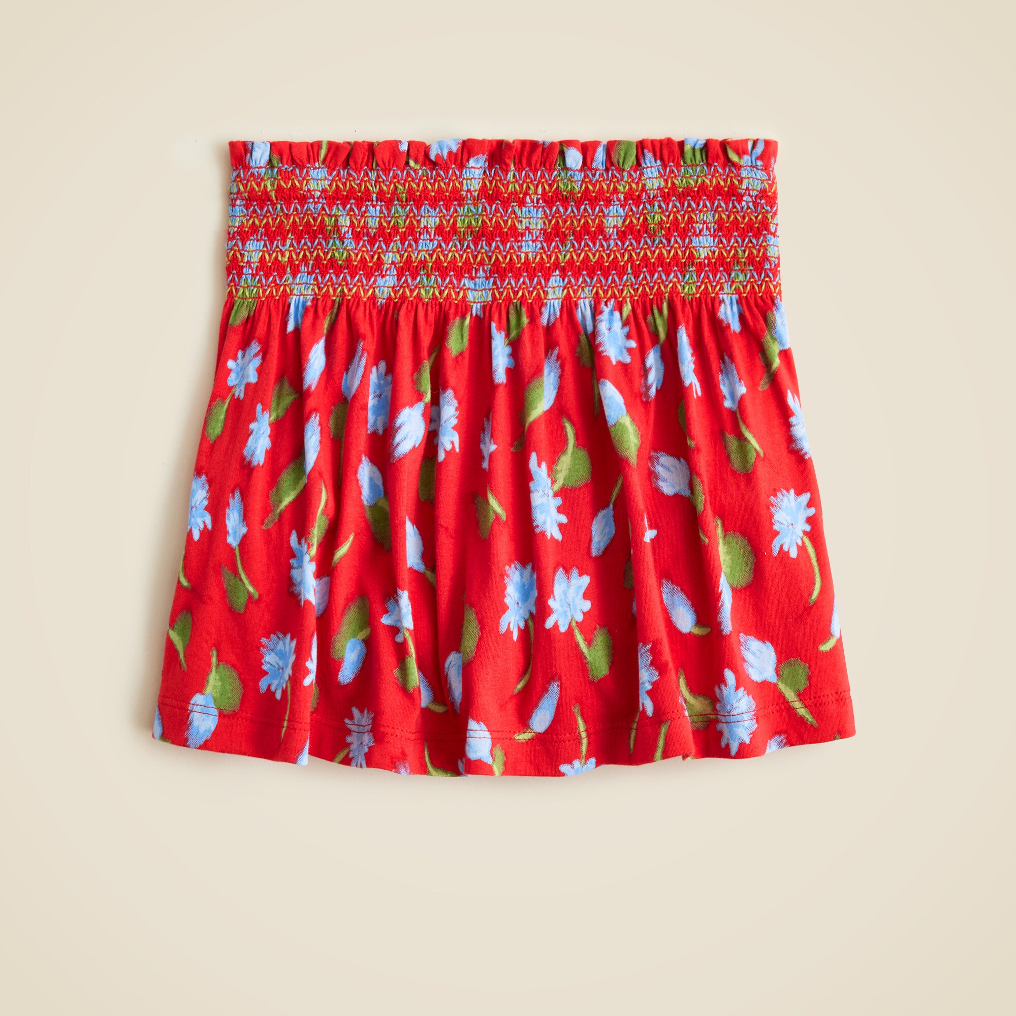Girls' smocked skort in broken-in-jersey