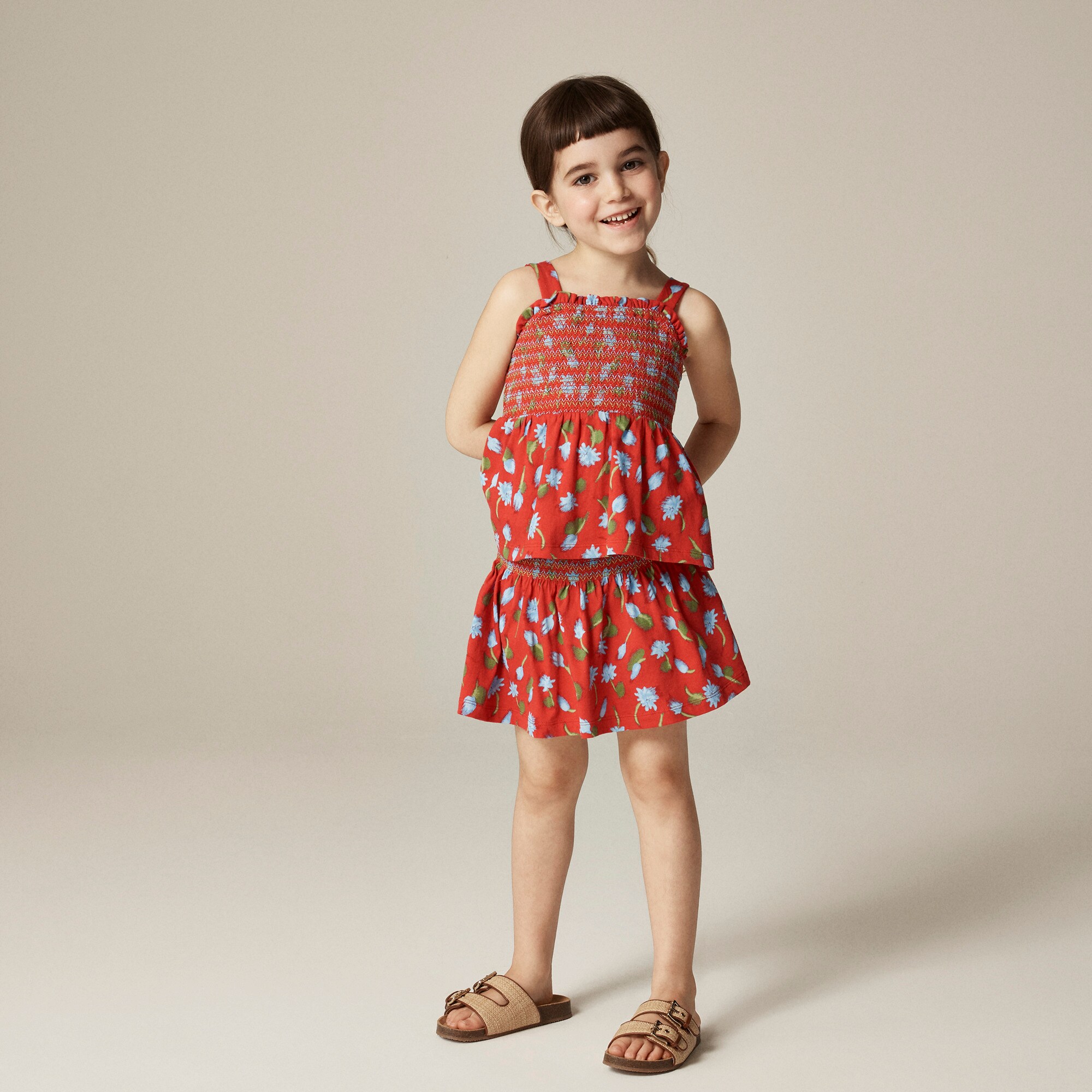  Girls' smocked skort in broken-in-jersey