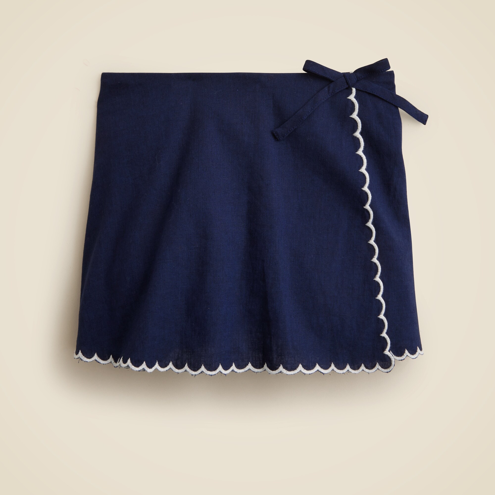 girls Girls' scallop-trim wrap skort in linen-cotton blend