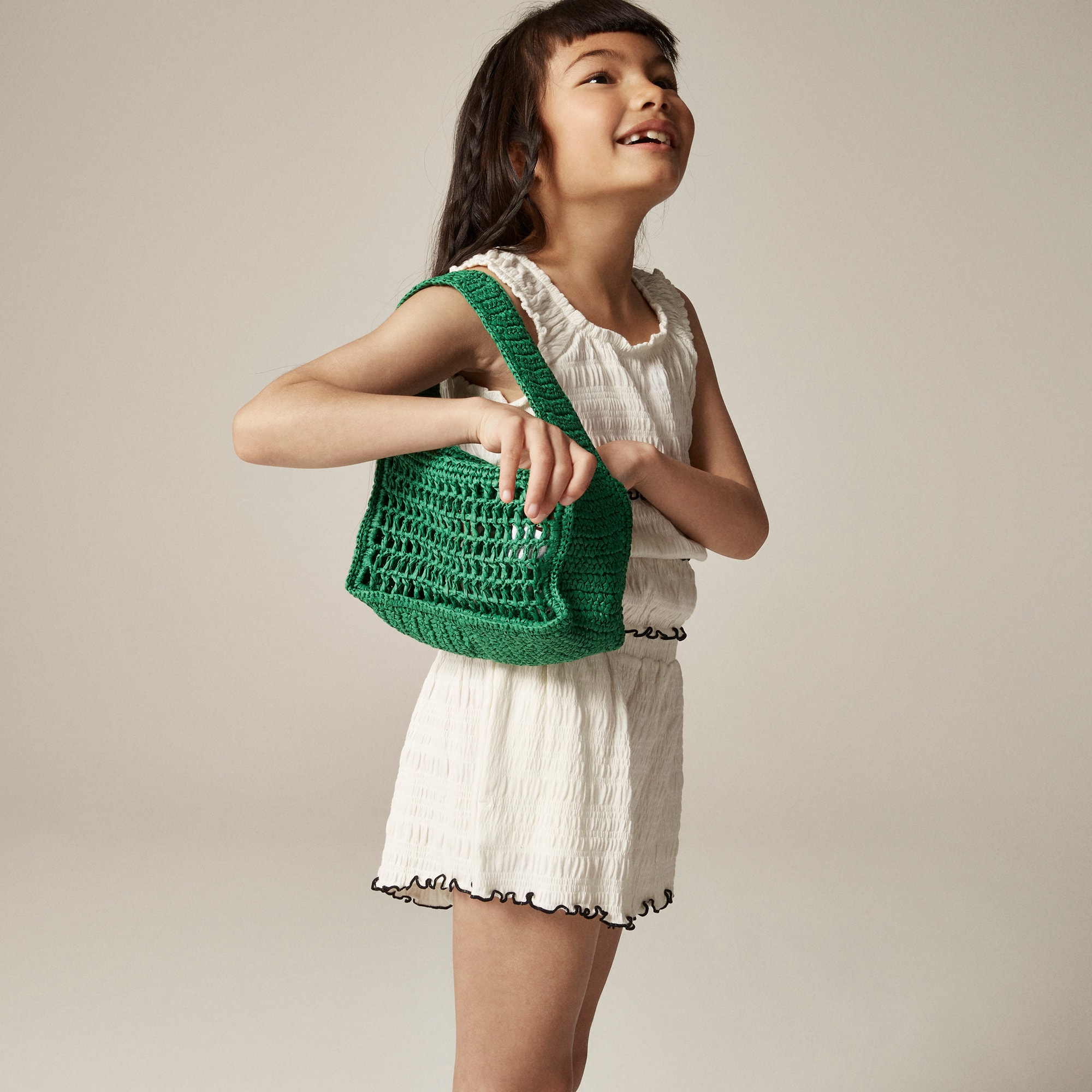 girls Girls' smocked lettuce-edge short in crinkled jersey
