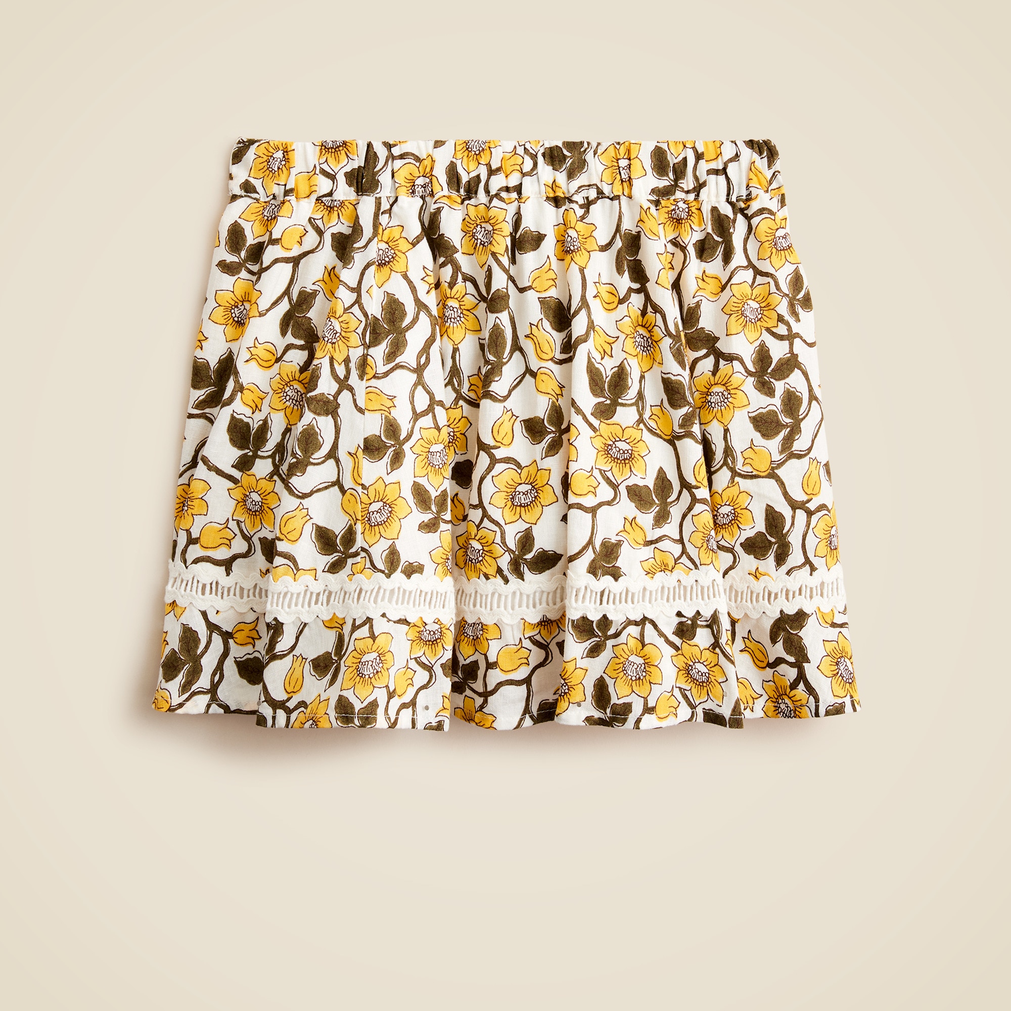 Girls' rickrack skirt in daffodil linen-cotton blend