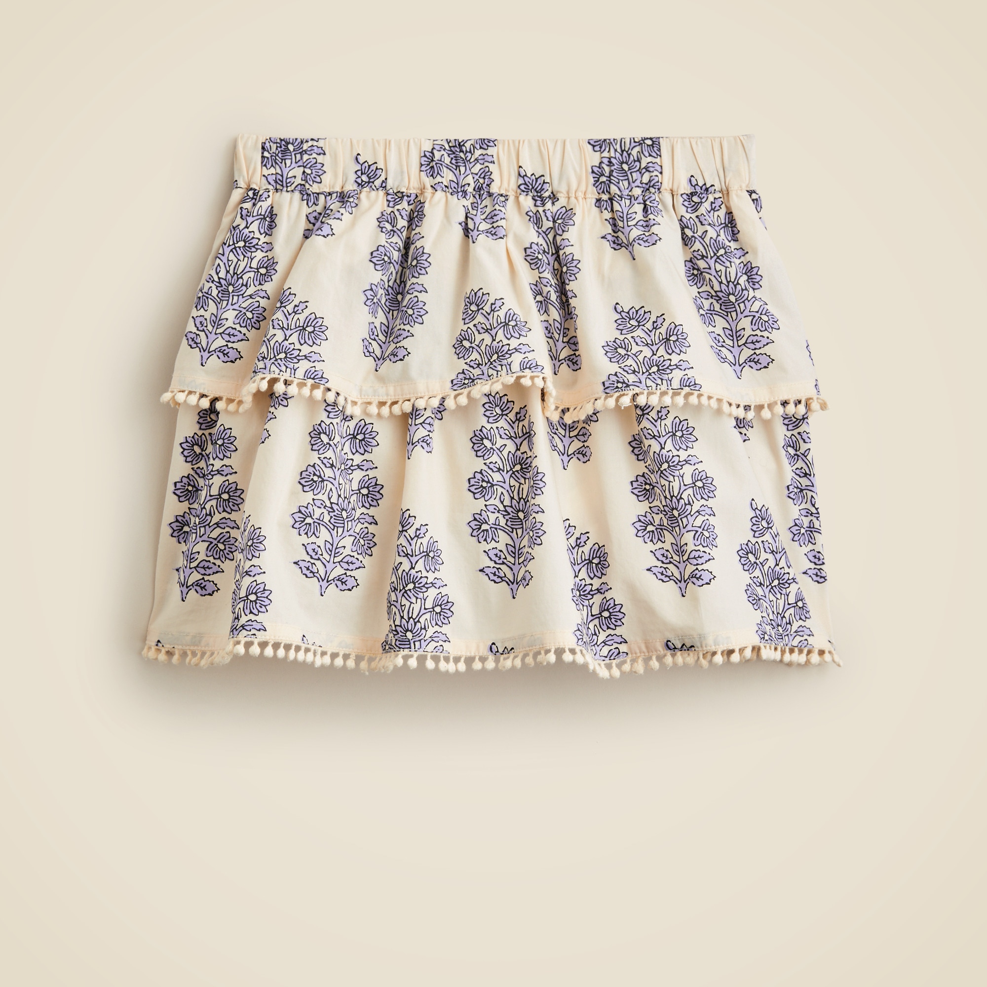 Girls' Bobble-trim Skirt In Blooming Lilac Block Print For