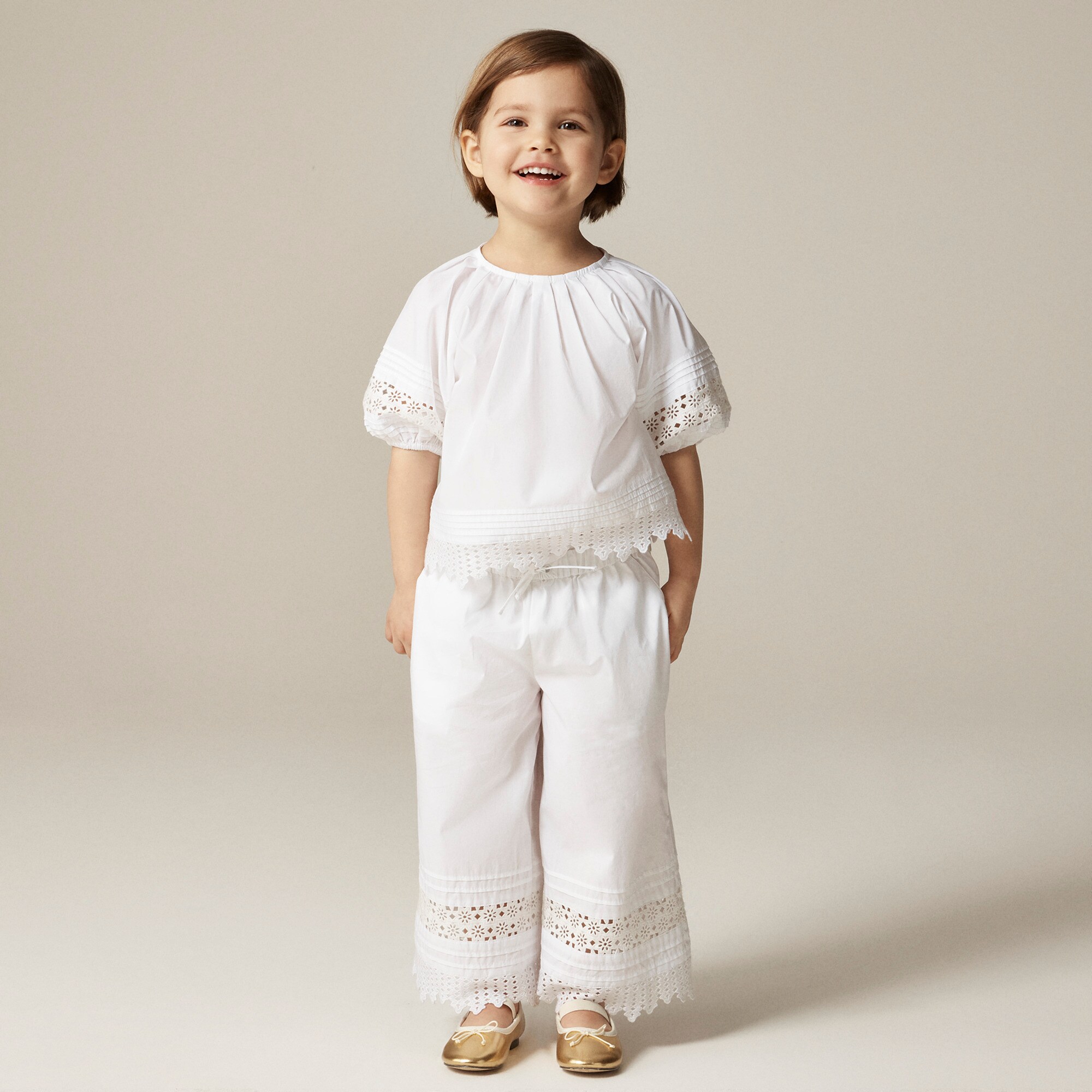 girls Girls' crochet-trim pull-on pant in cotton poplin