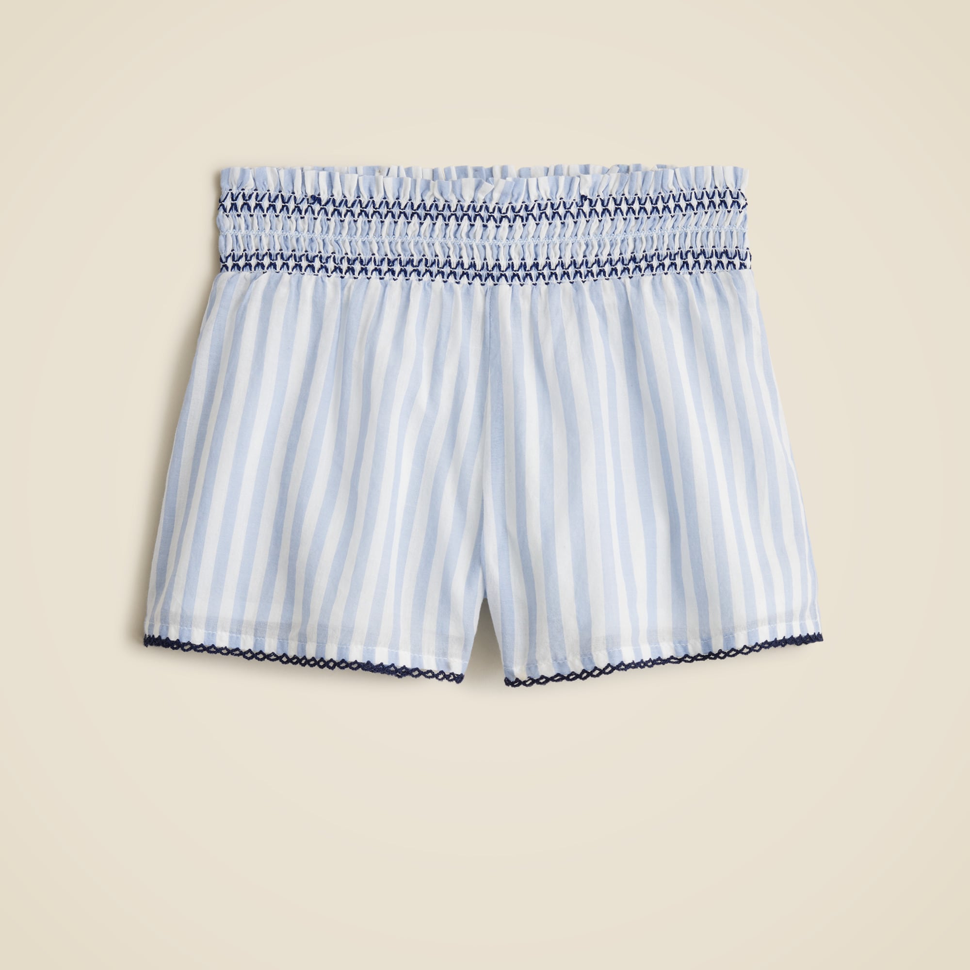 Girls' smocked short in cotton voile stripe