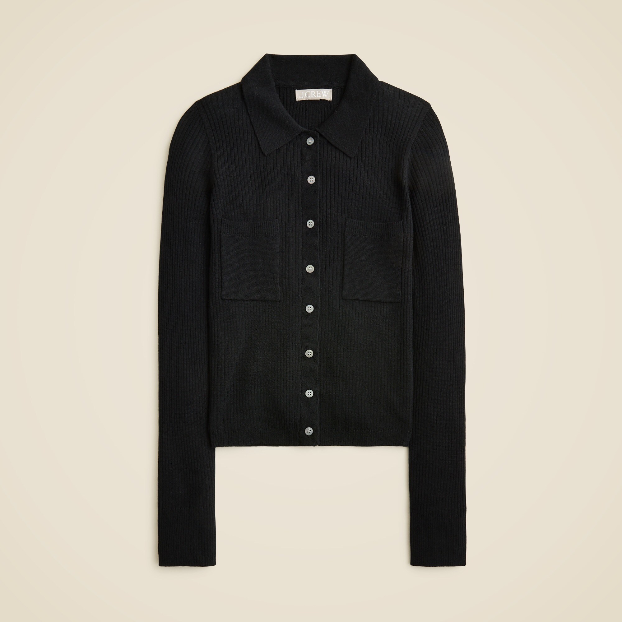 Collared button-up sweater in merino wool blend