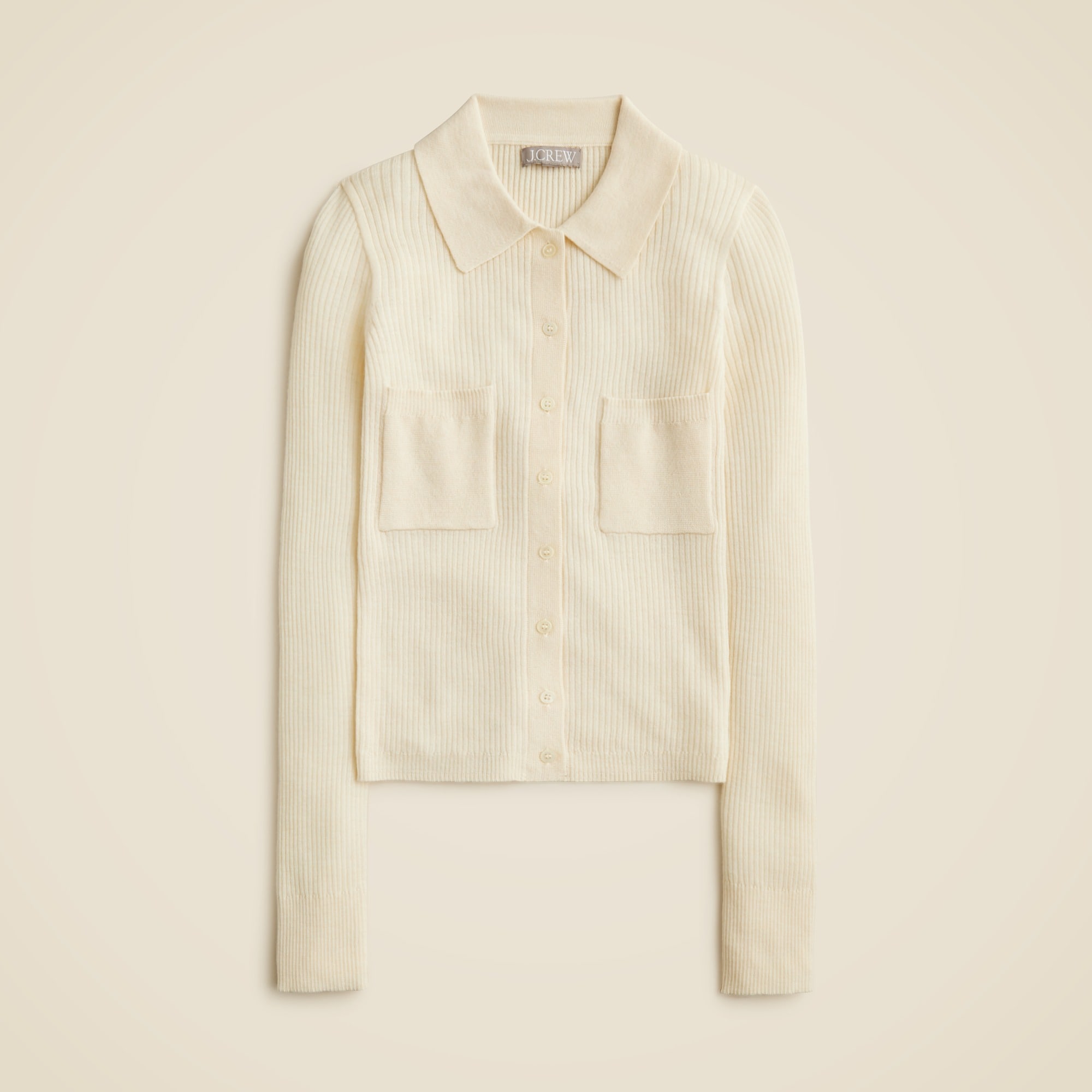 Collared button-up sweater in merino wool blend