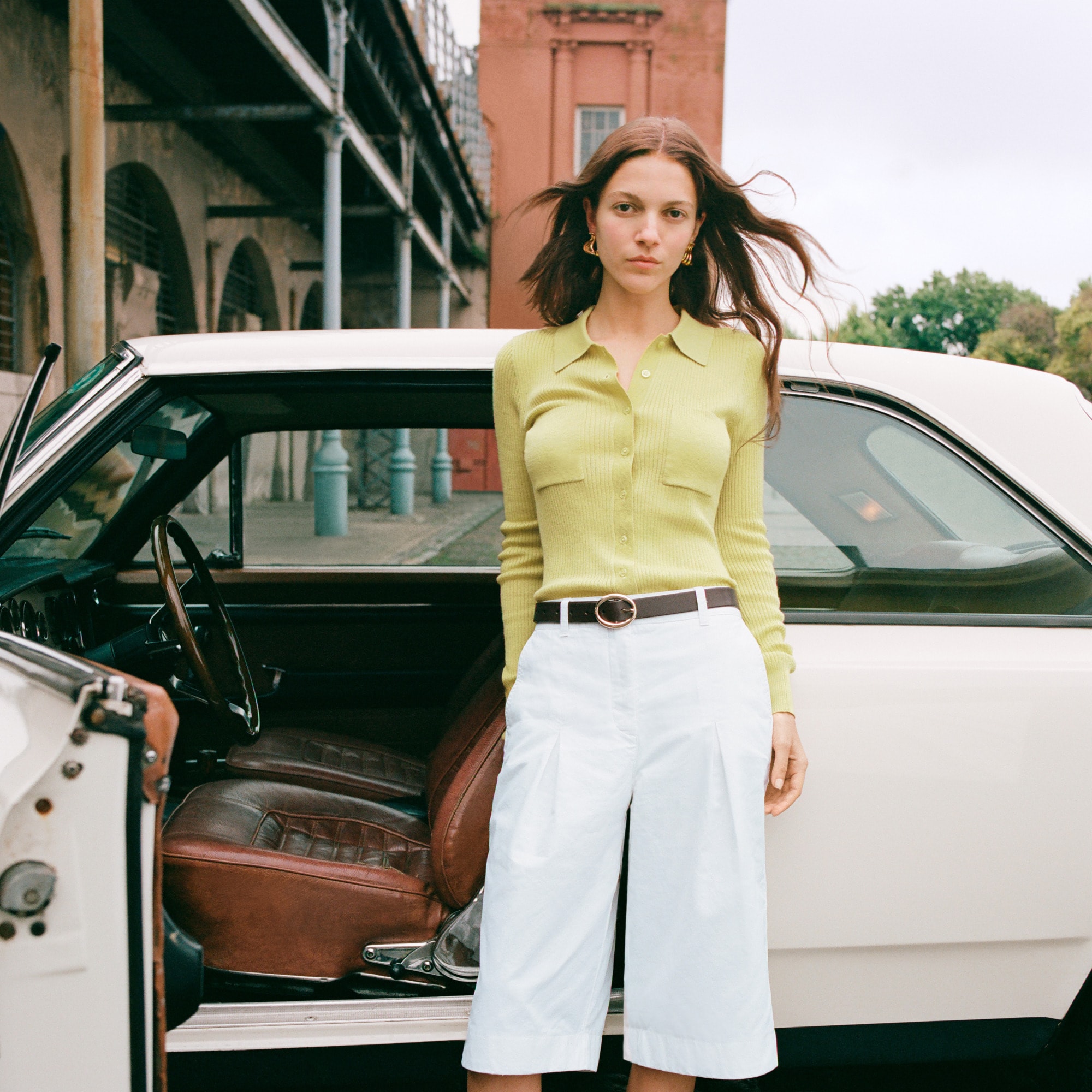womens Collared button-up sweater in merino wool blend