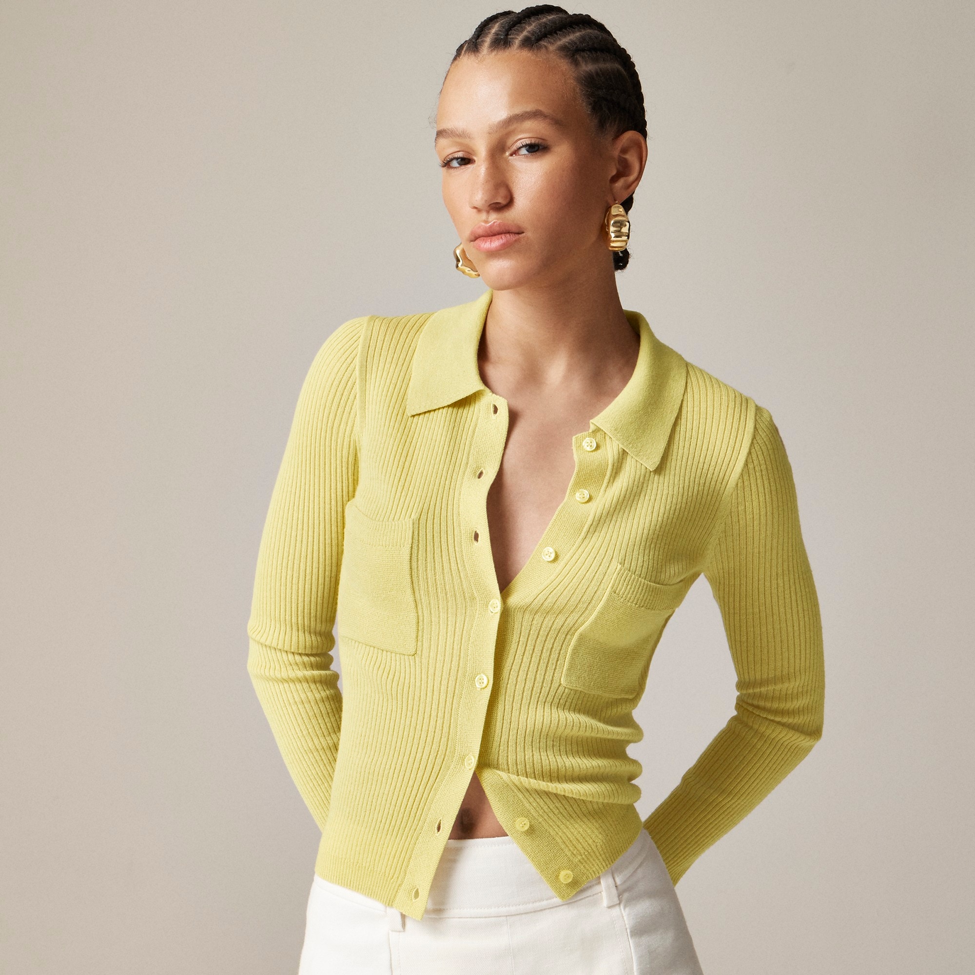 Collared button-up sweater in merino wool blend