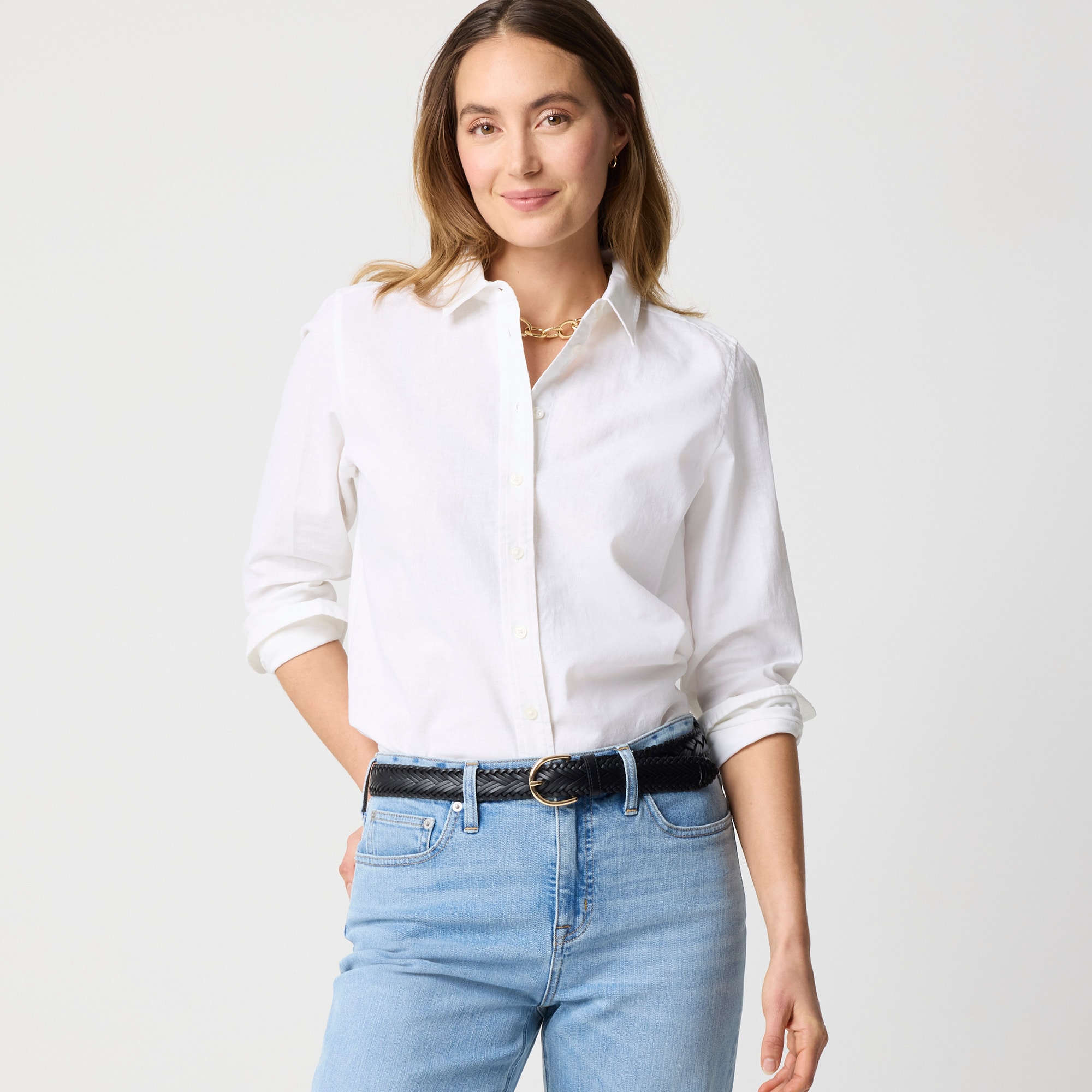 womens Linen-blend button-up shirt