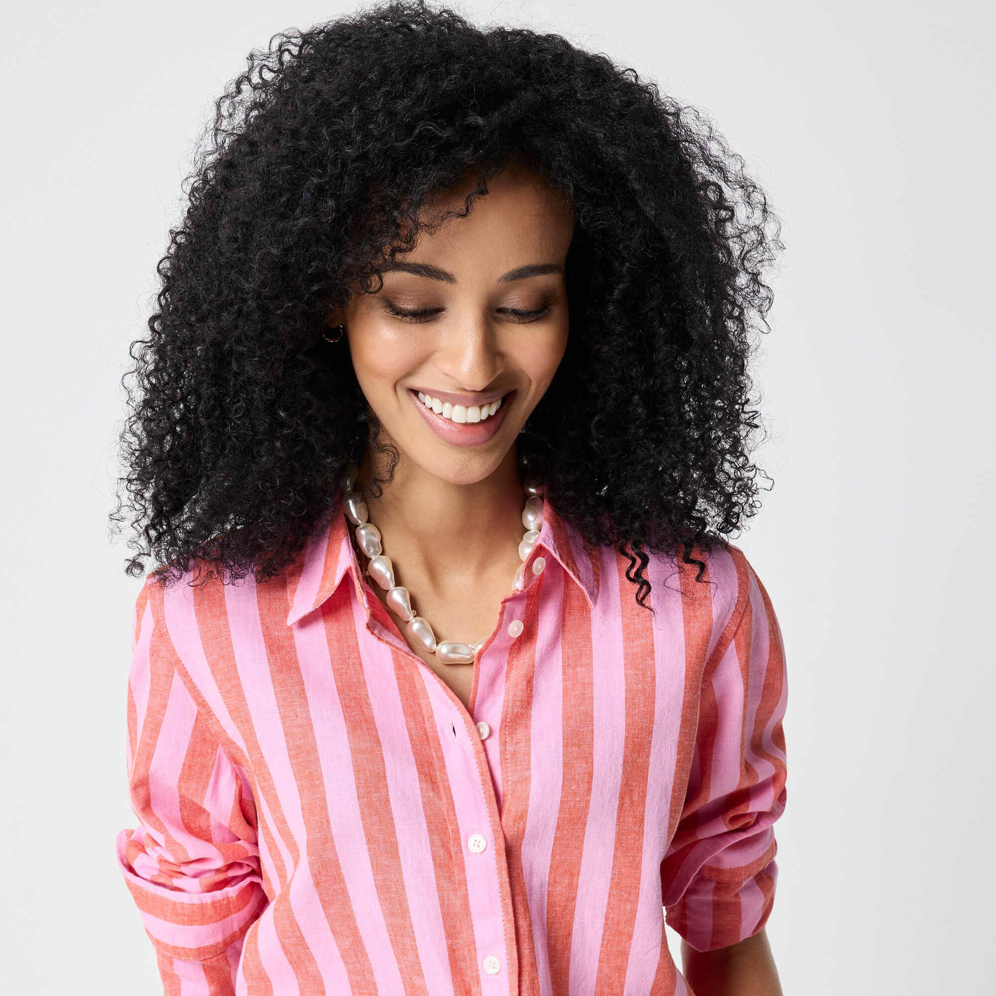 Petite linen-blend button-up shirt