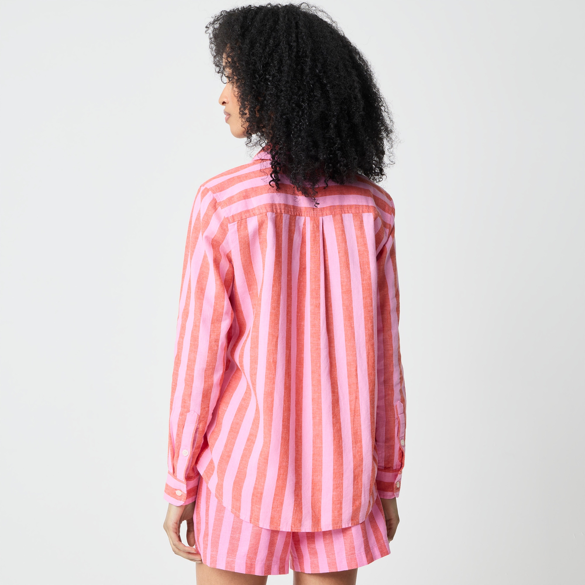 Striped linen-blend button-up shirt