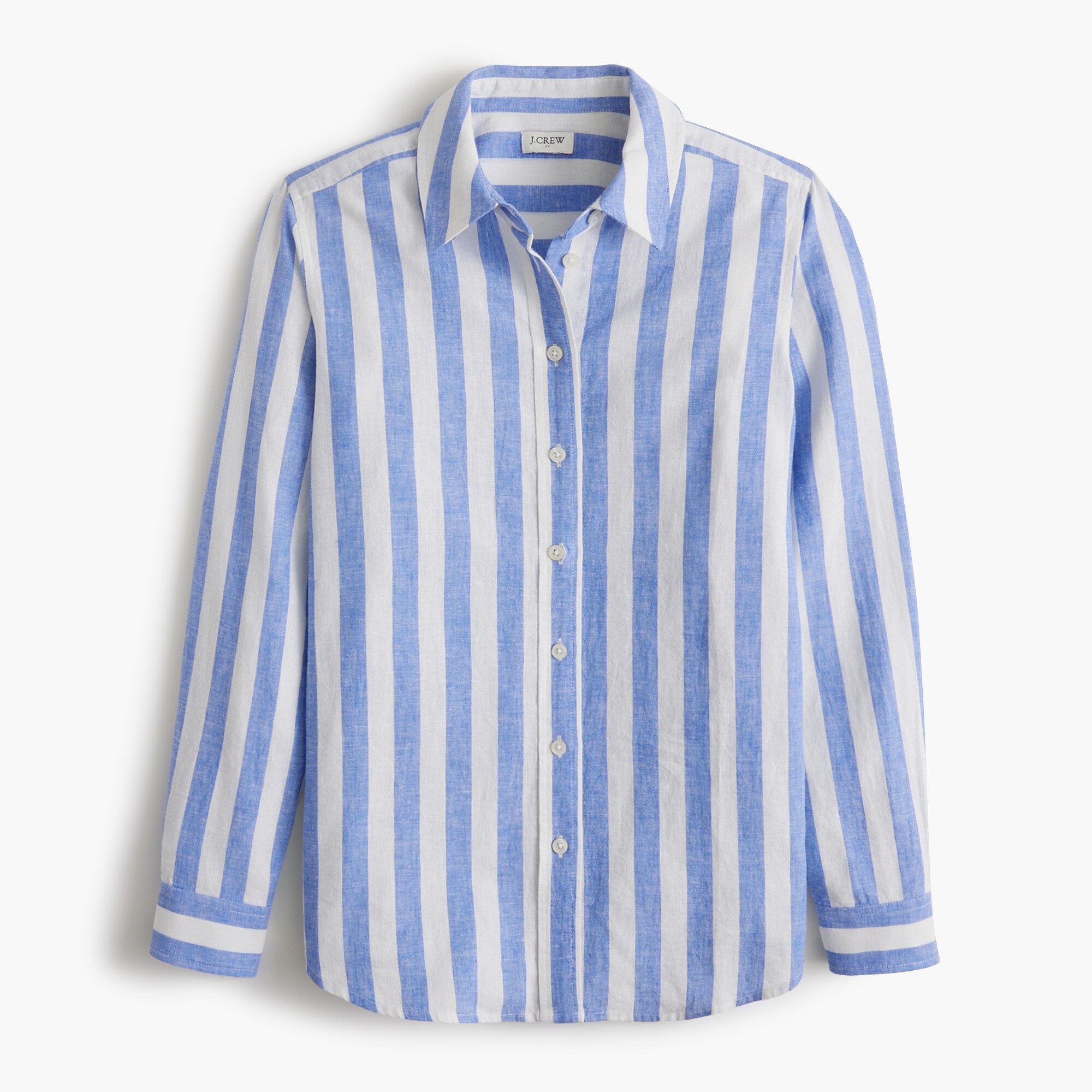 Striped linen-blend button-up shirt