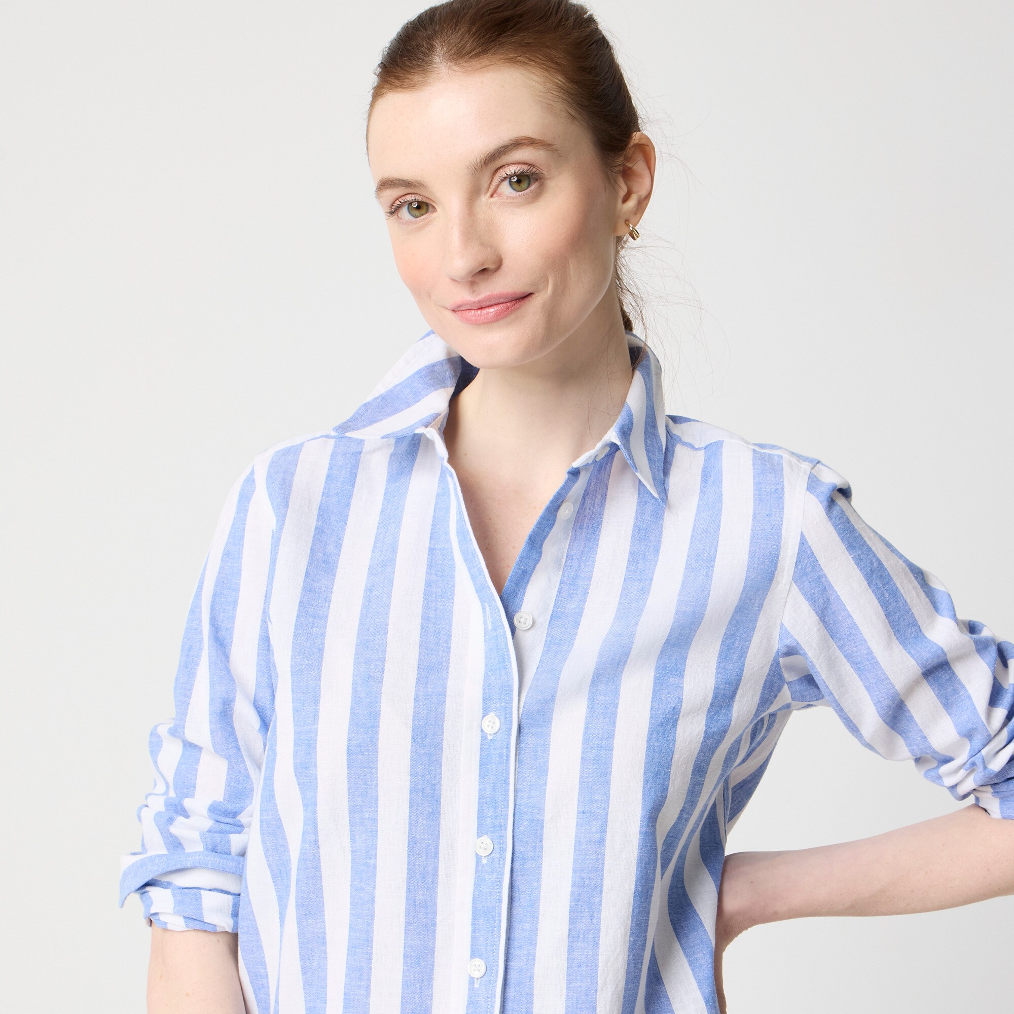 Striped linen-blend button-up shirt