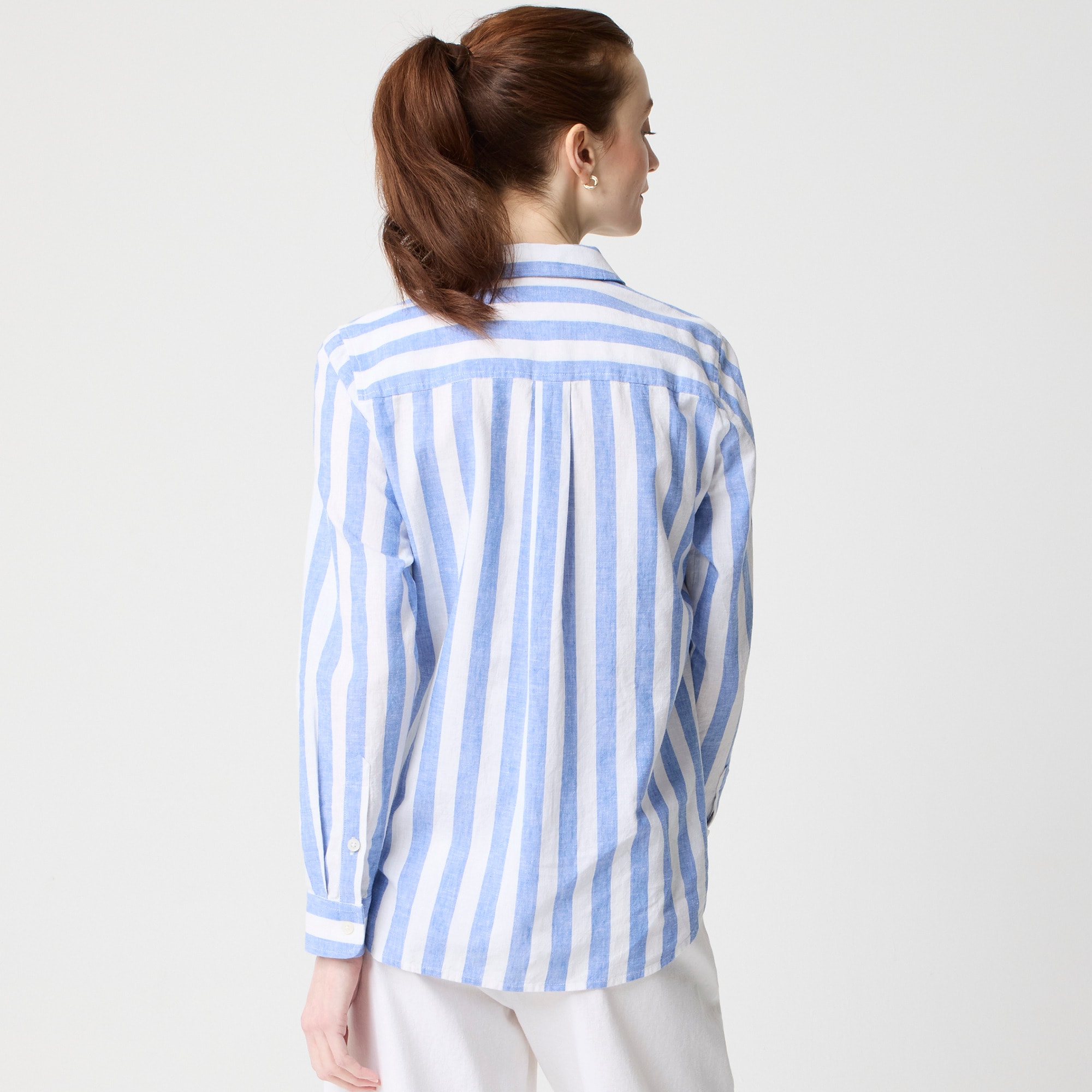 Striped linen-blend button-up shirt