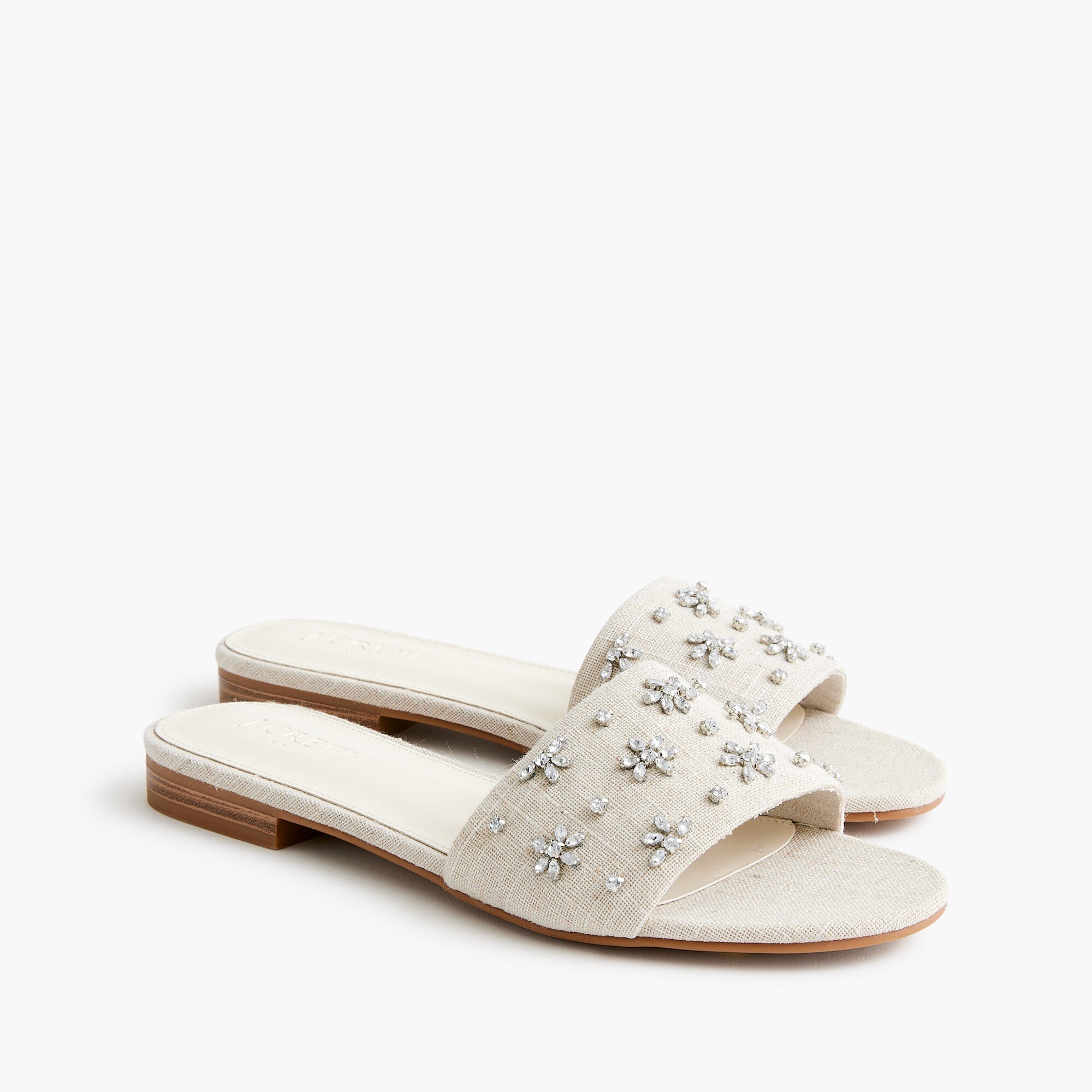 embellished canvas slide sandals for women