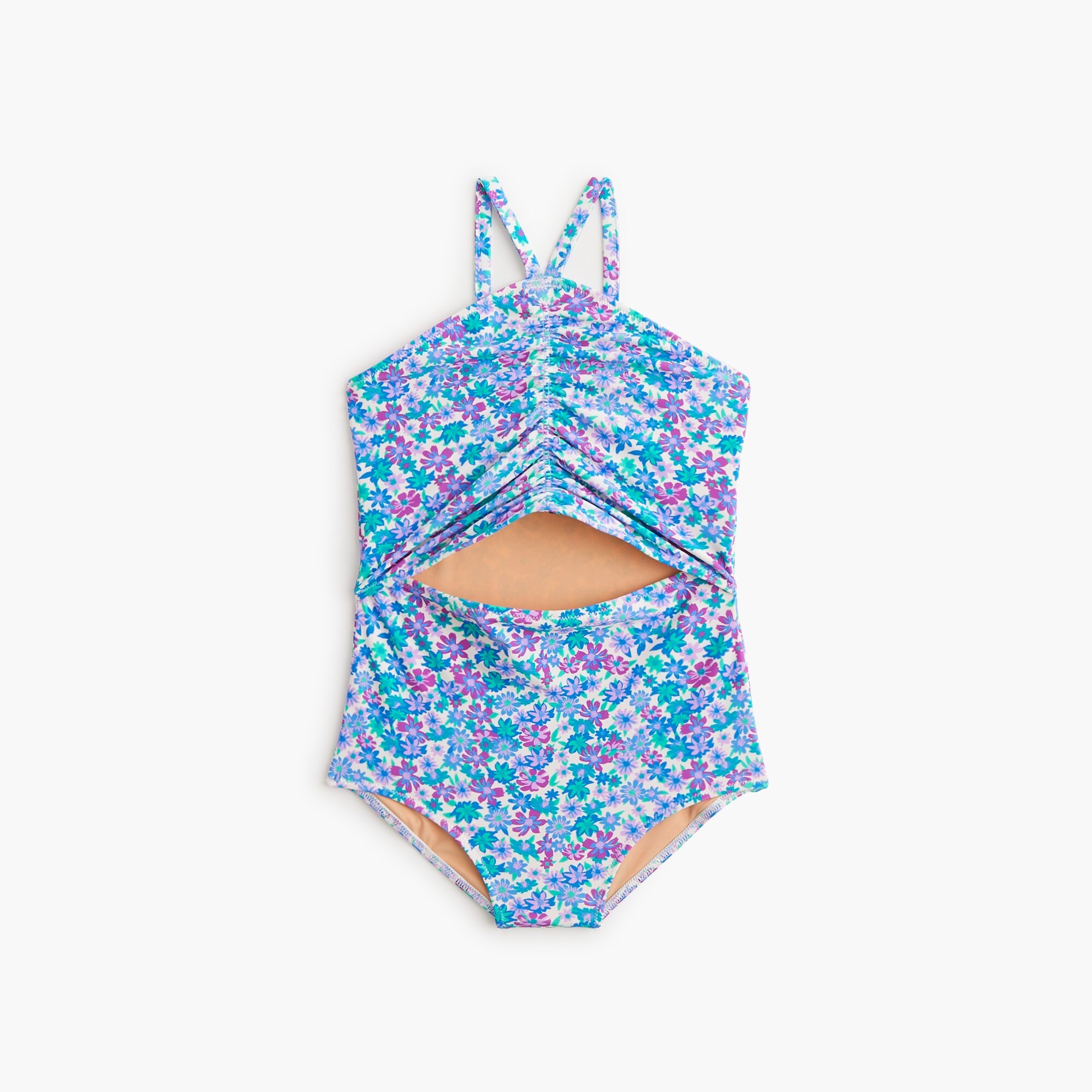  Girls' floral one-piece swimsuit