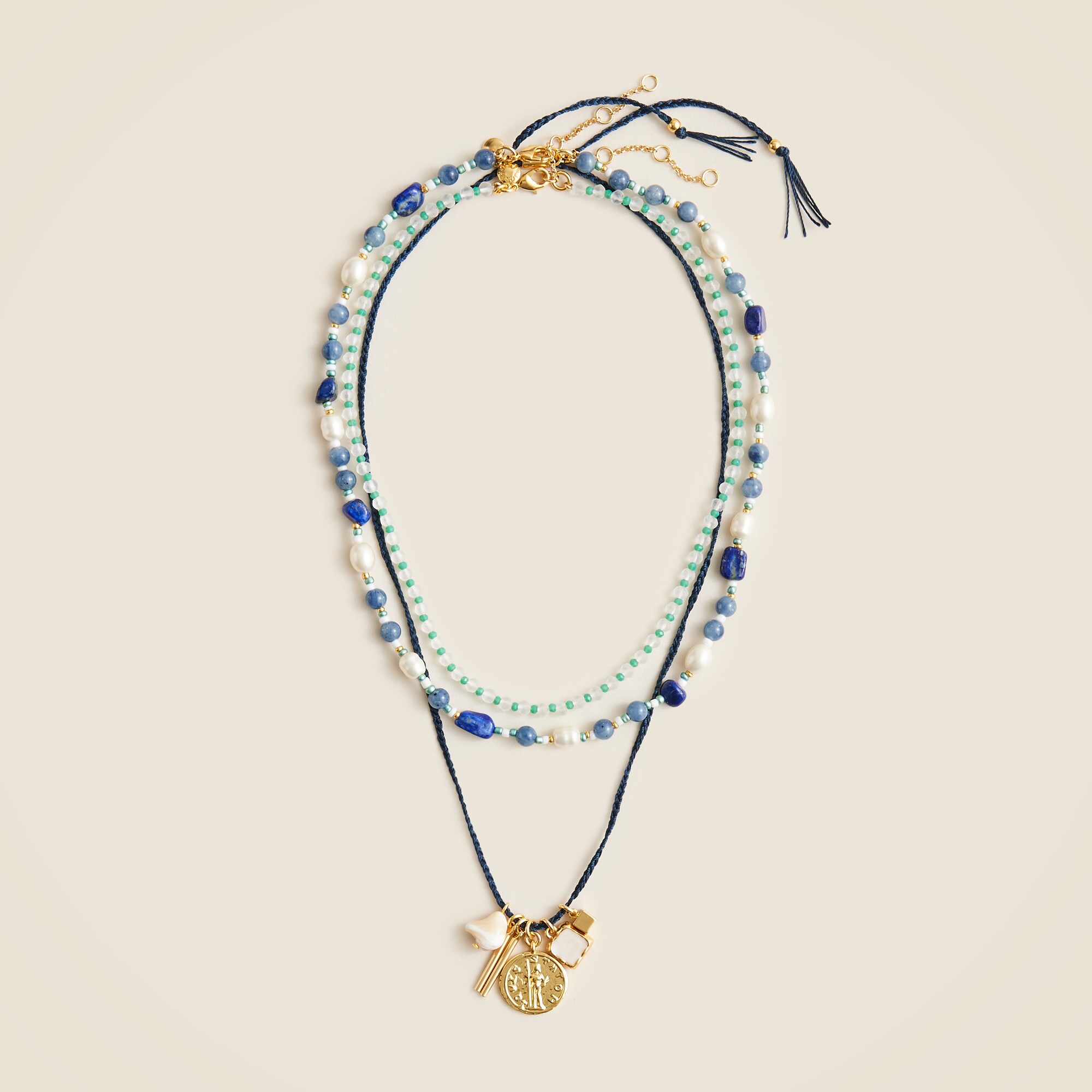 Beaded Charm Layered Necklace For Women | J.Crew