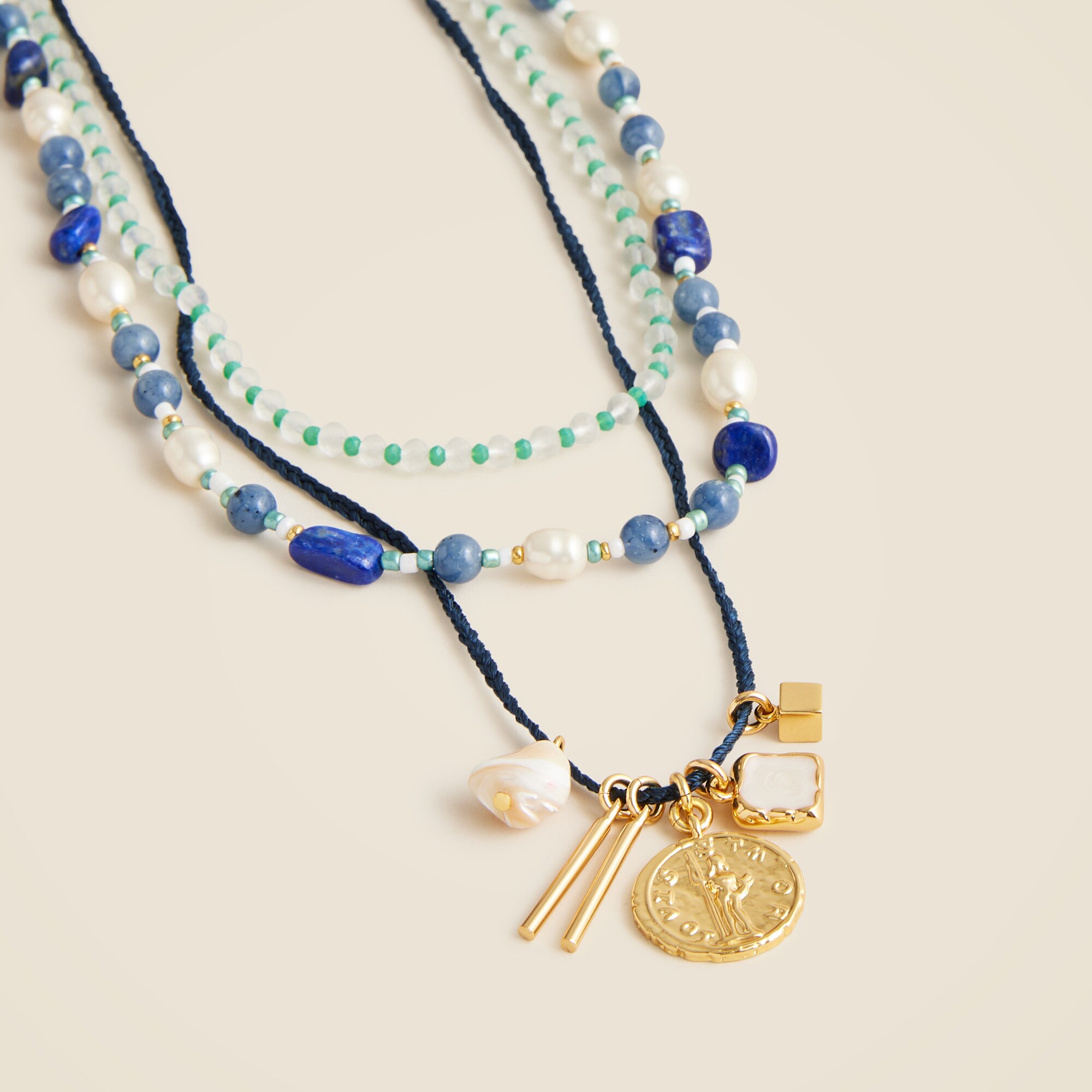 Beaded charm layered necklace