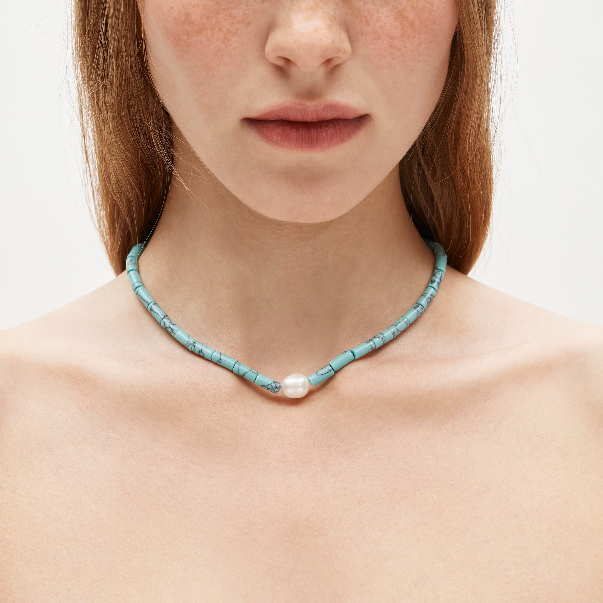 Turquoise bead freshwater pearl necklace