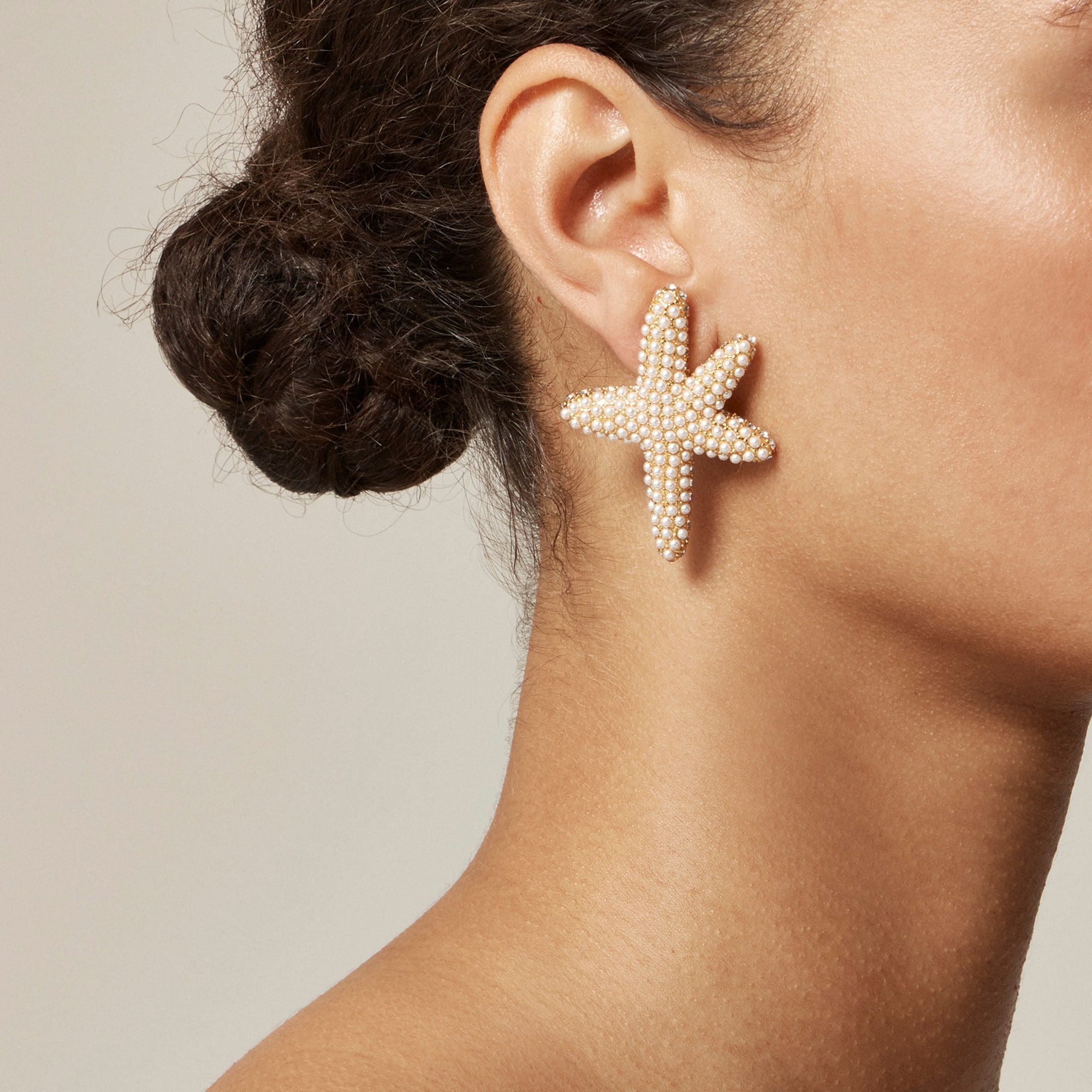 womens Starfish stud earrings with pav&eacute; crystals