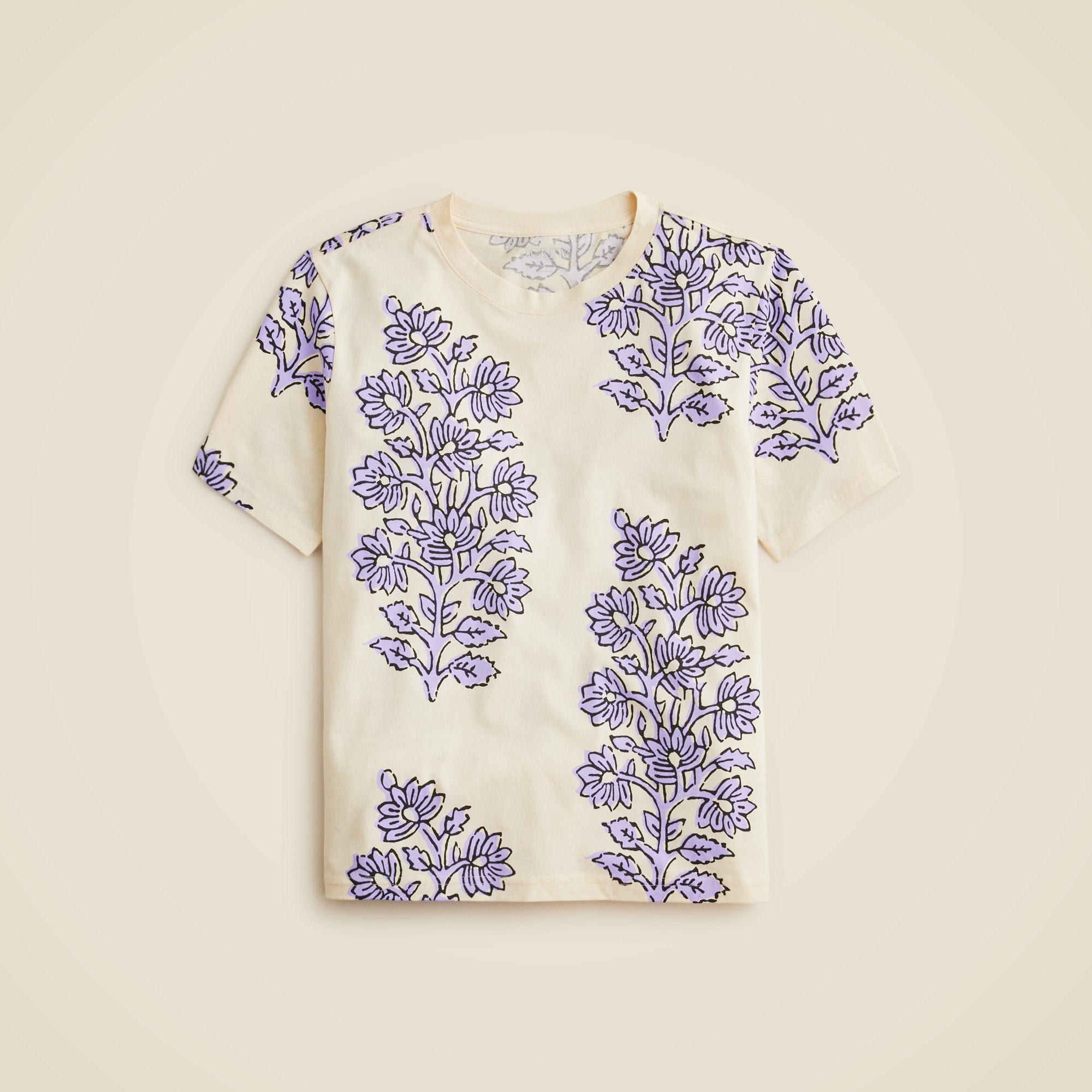 Broken-in jersey T-shirt in blooming lilac block print
