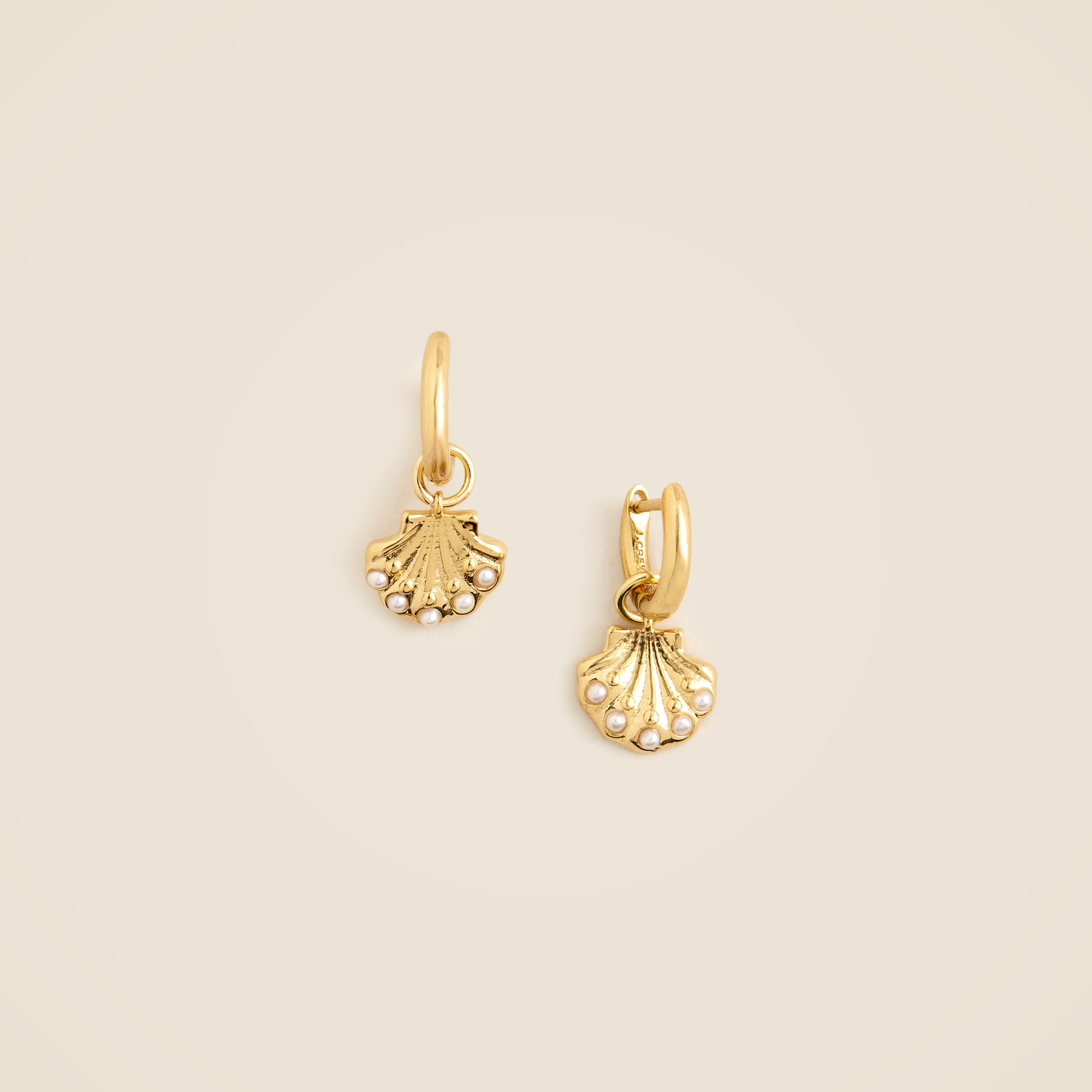 womens Gold vermeil shell hoop earrings