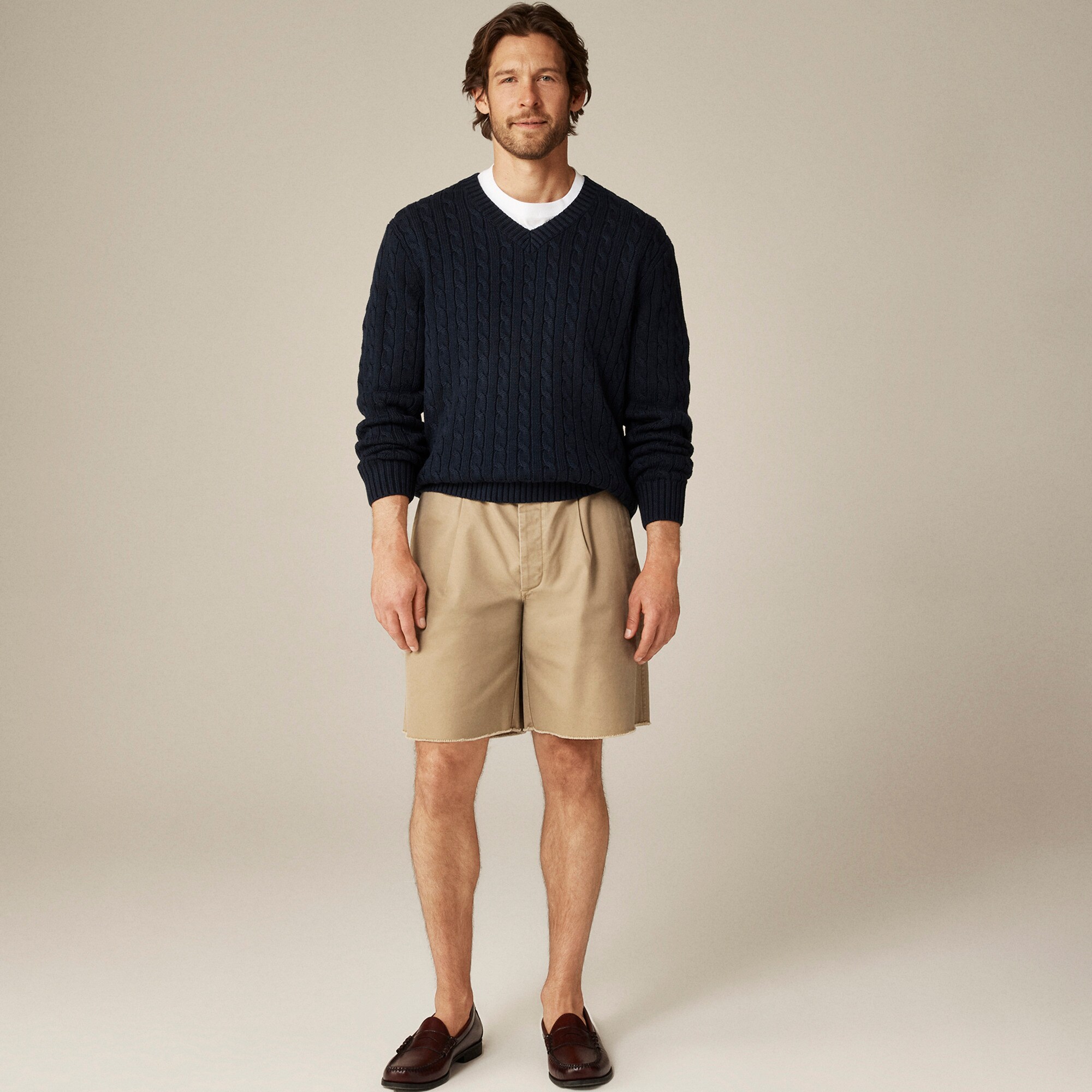 Cotton cable-knit V-neck sweater