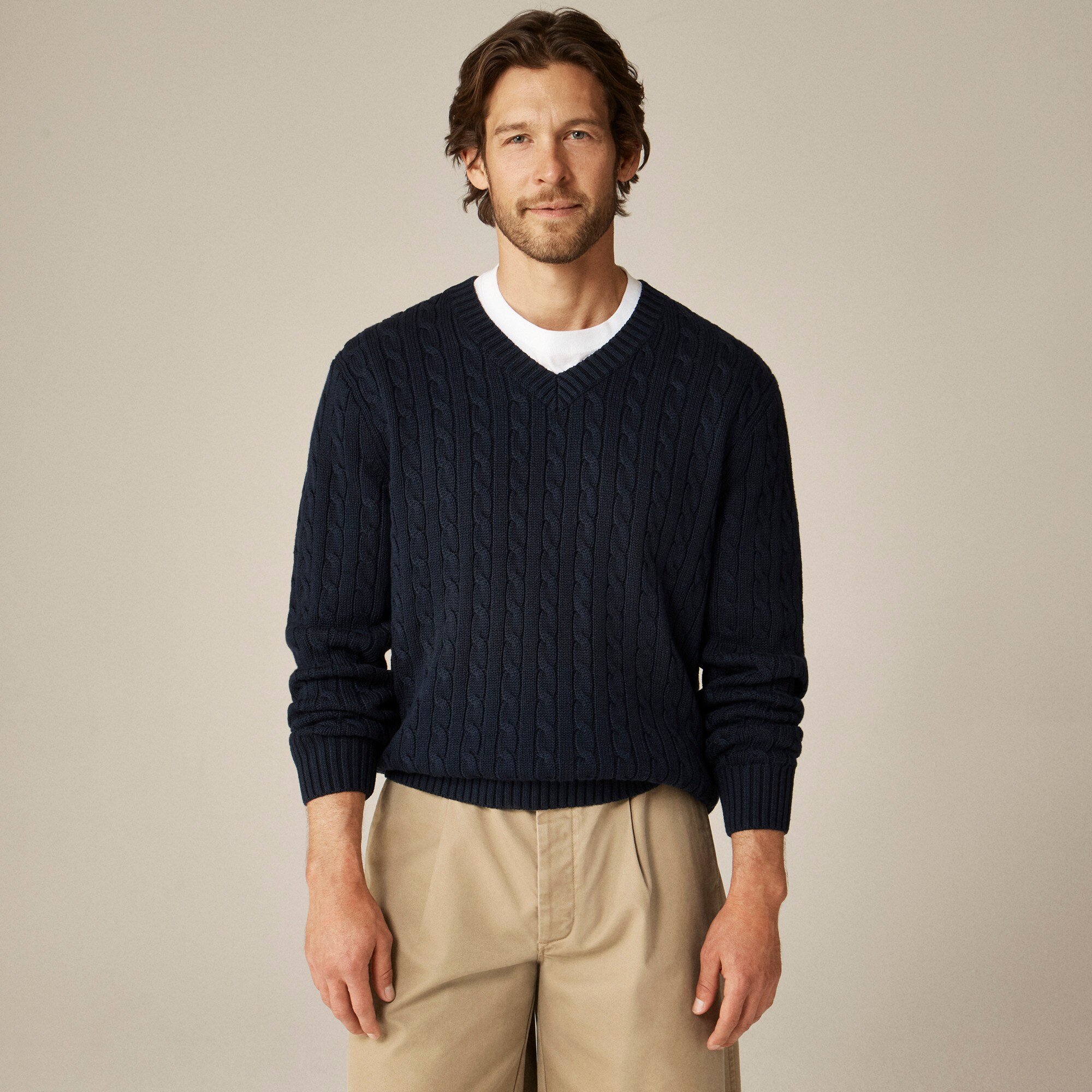 Pull Manches Courtes Crazy Horse Bleu Marine Col V - Mélange Ramie Coton