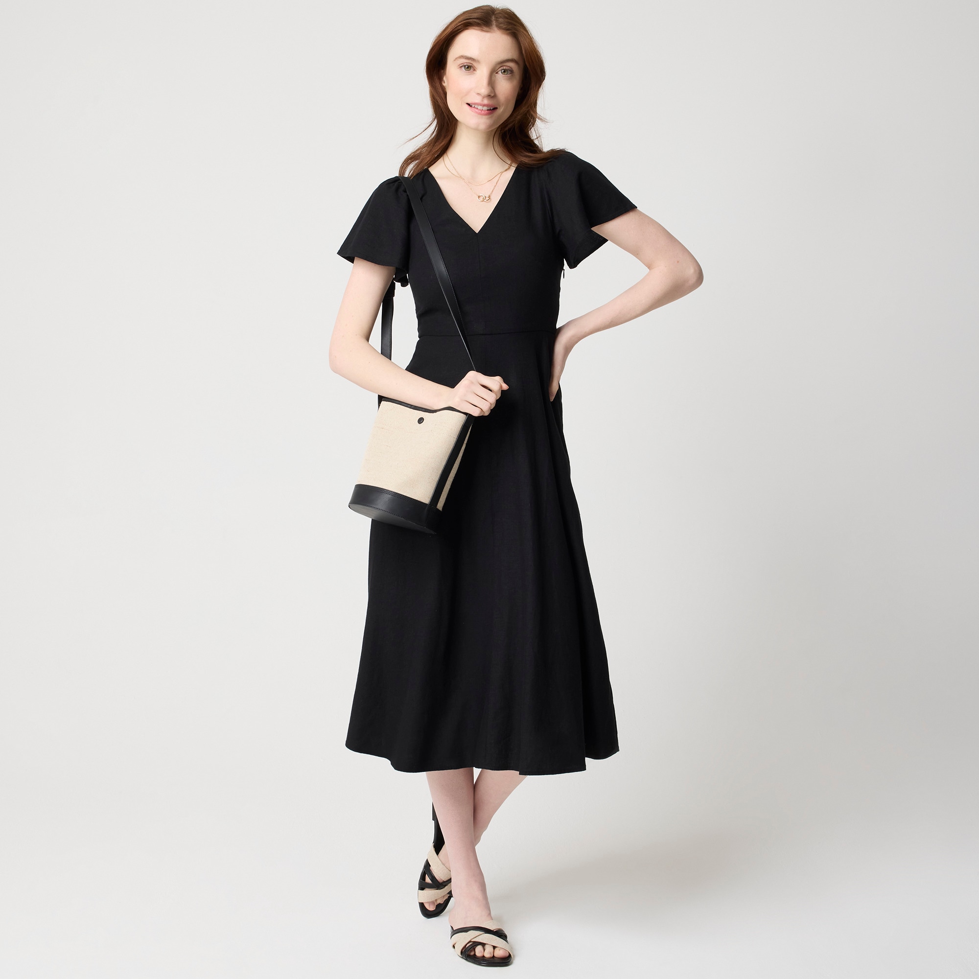Linen-blend midi dress