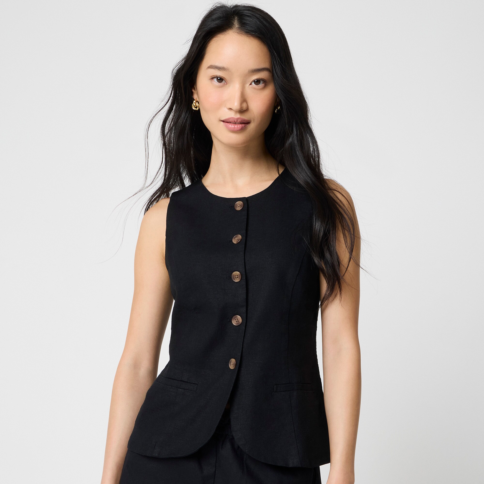  Linen-blend button-front vest