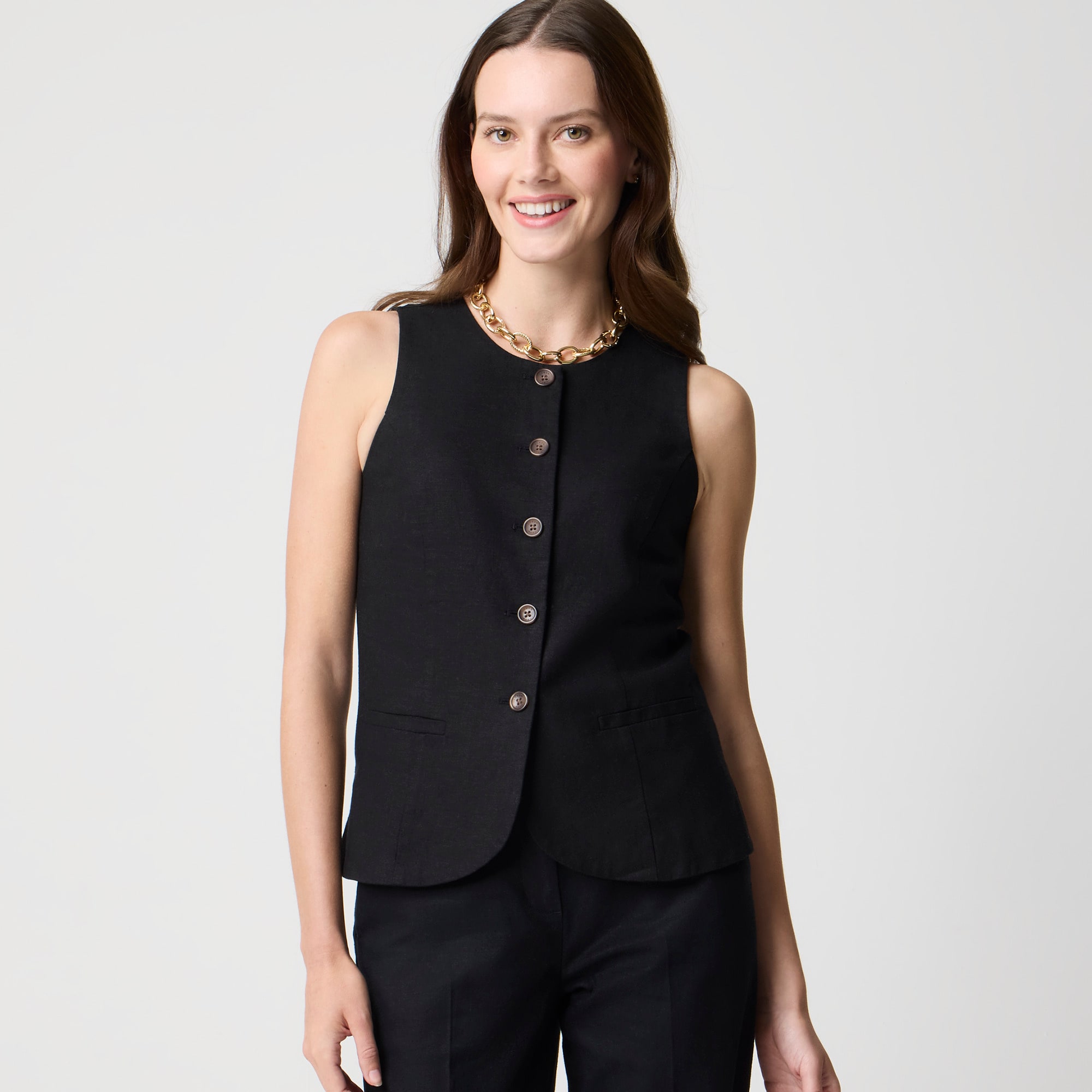 womens Linen-blend button-front vest