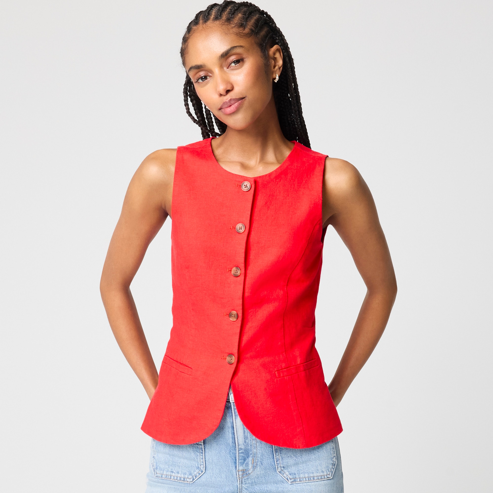 Linen-blend Button-front Vest For Women | Factory