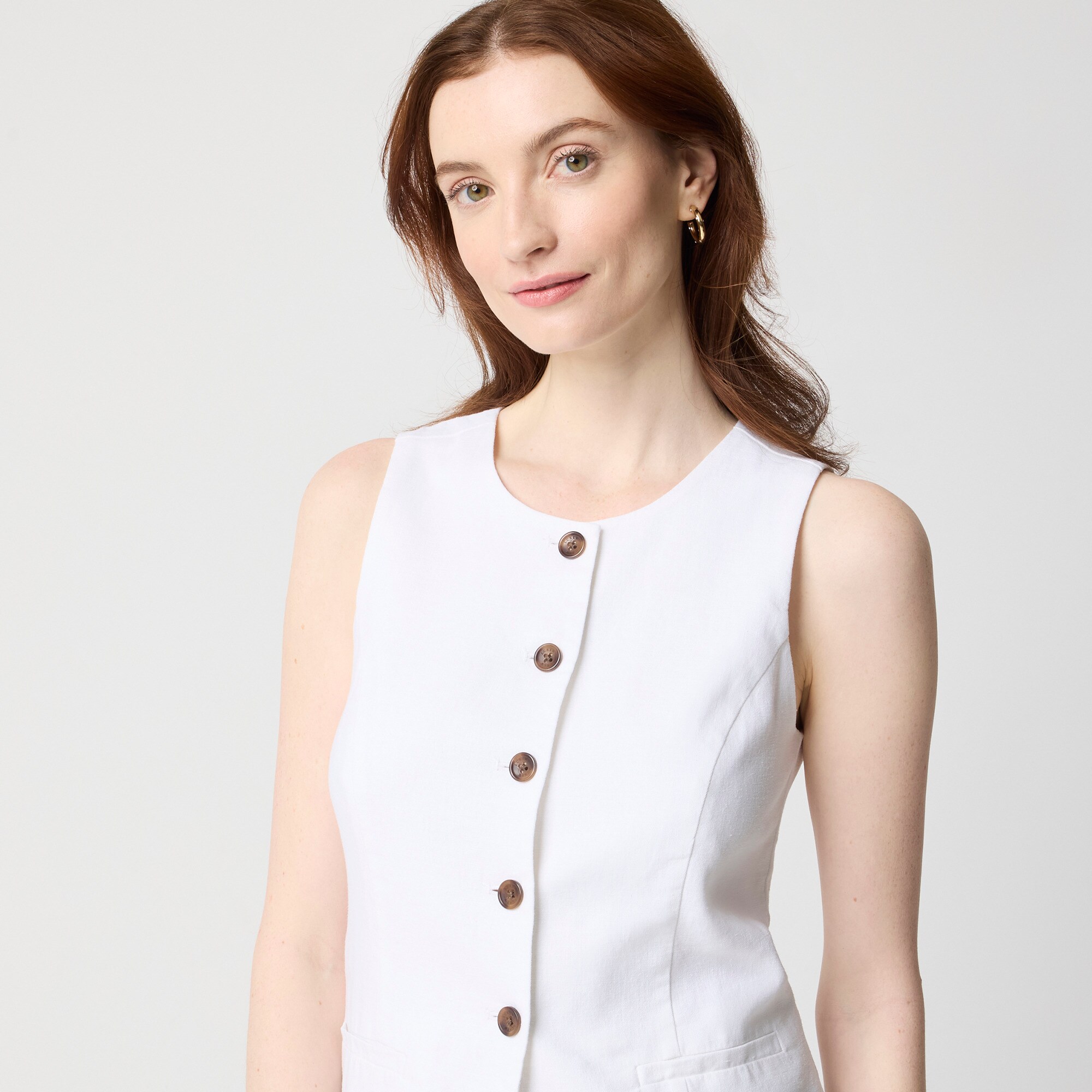 Linen-blend button-front vest