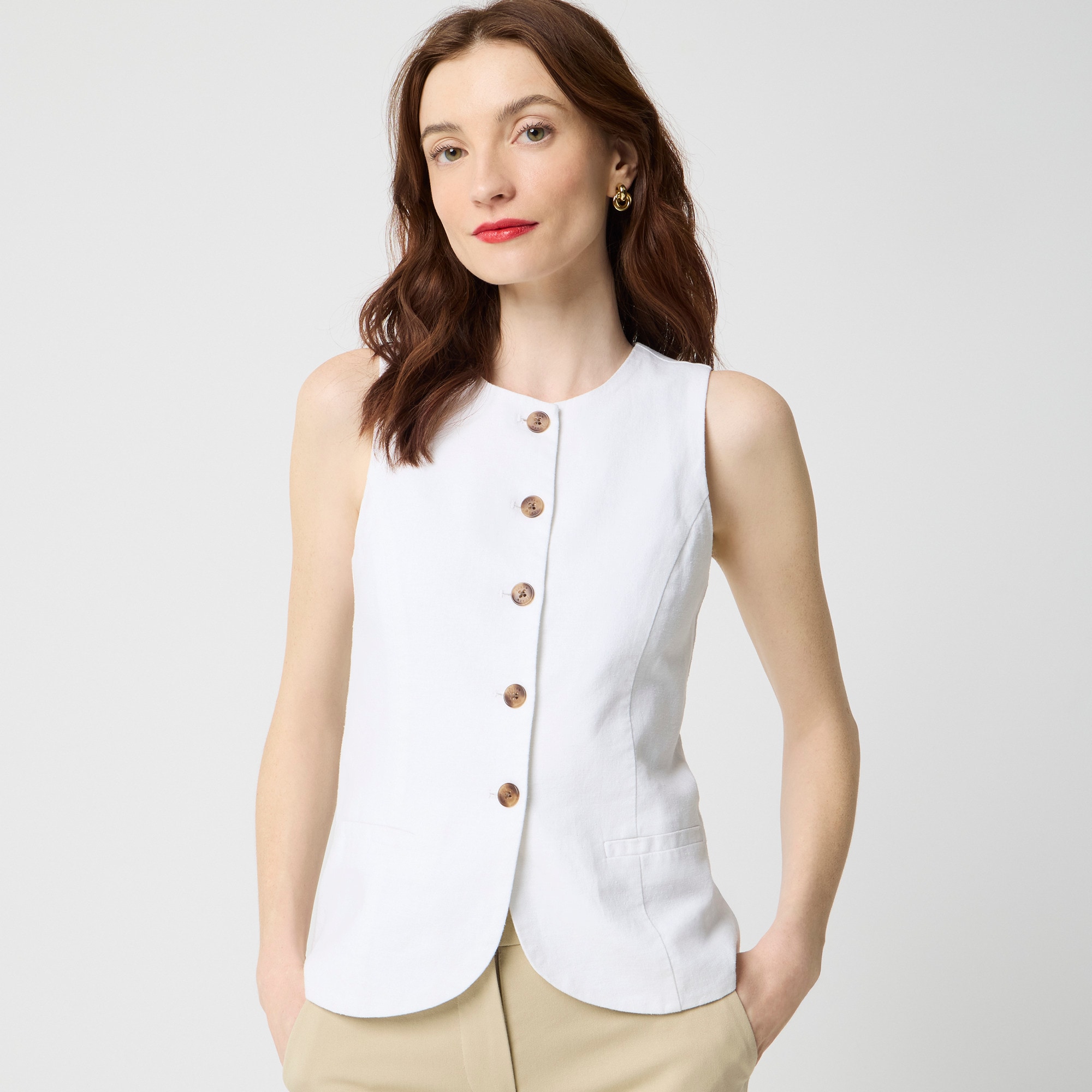 Linen-blend button-front vest